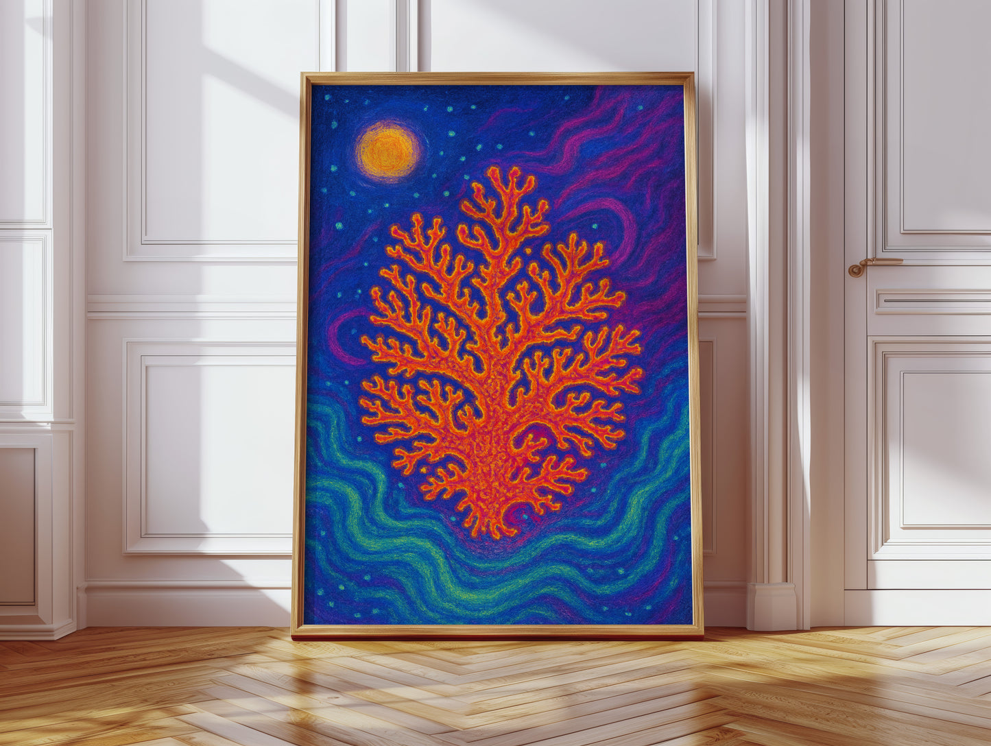 Cosmic Coral Under Moonlight