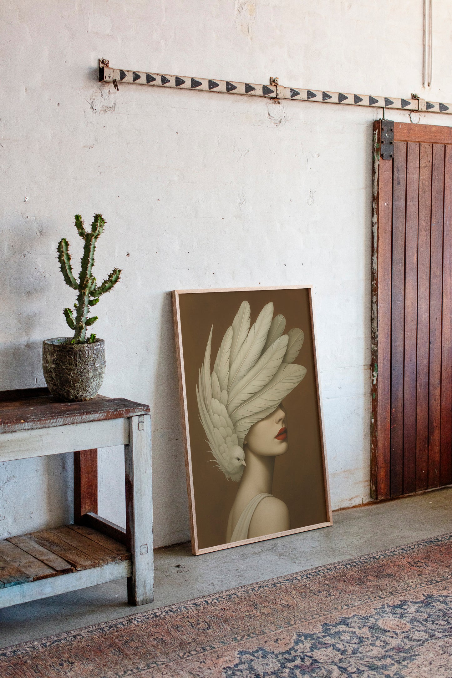 Winged Elegance in Ivory and Crimson