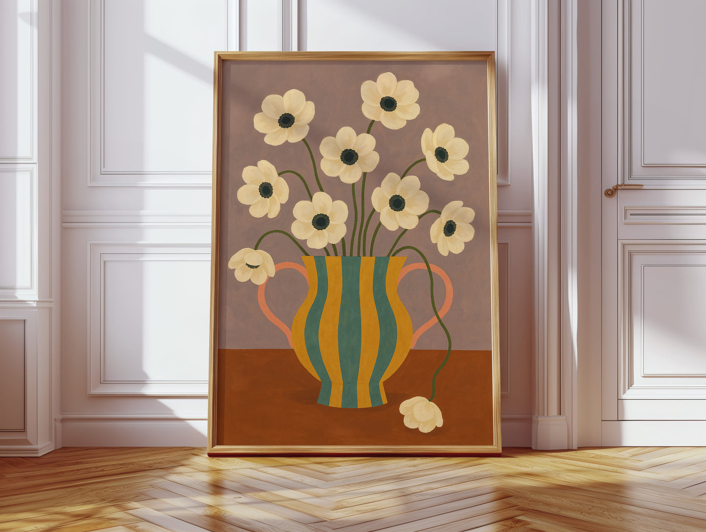 Falling Bloom in a Striped Vase
