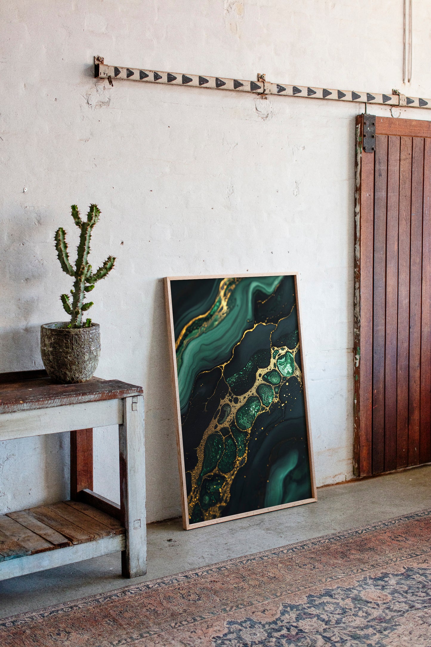 Gilded Cells in Deep Emerald Flow