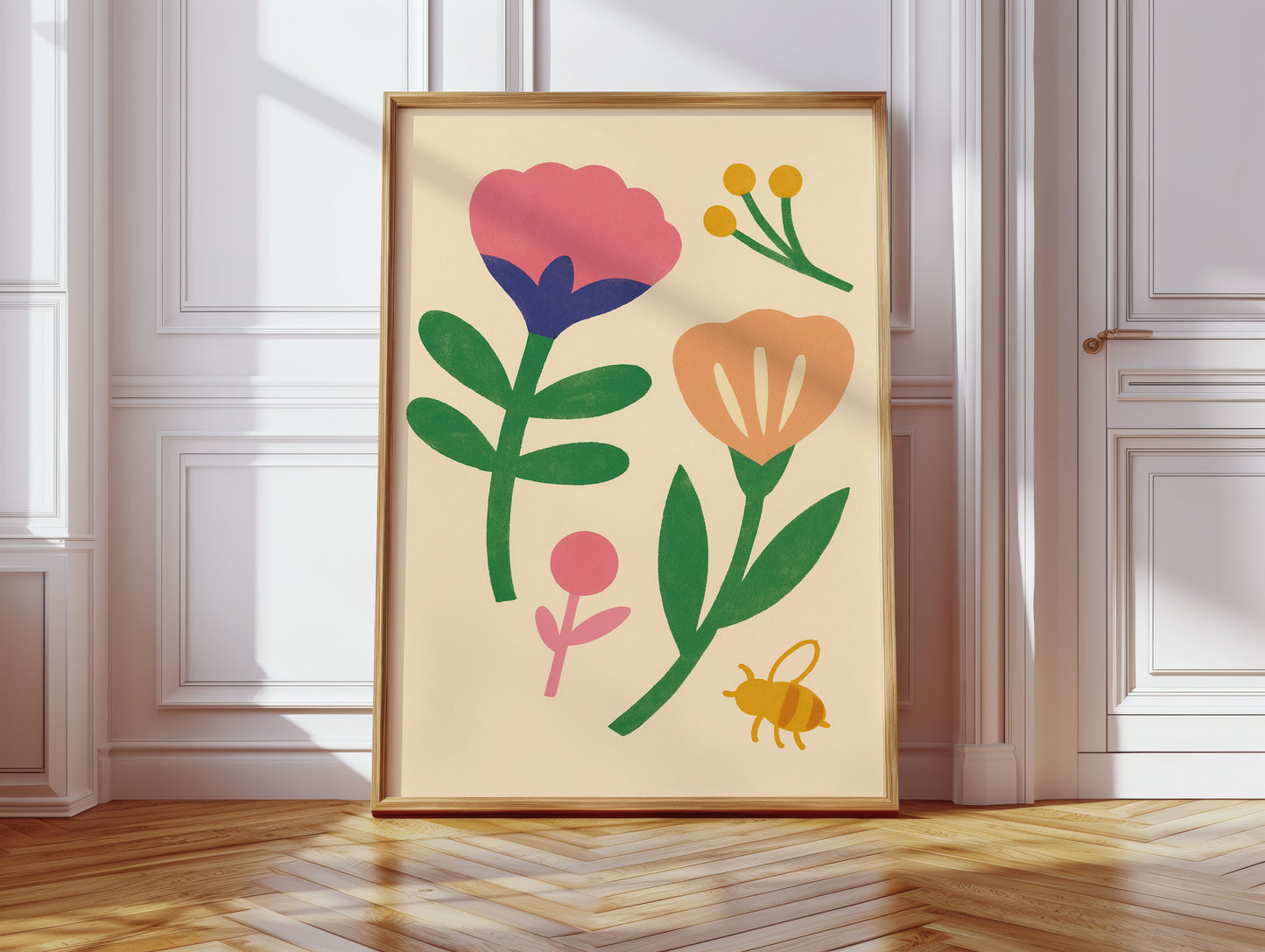 Bumblebee and Blossoms on Cream