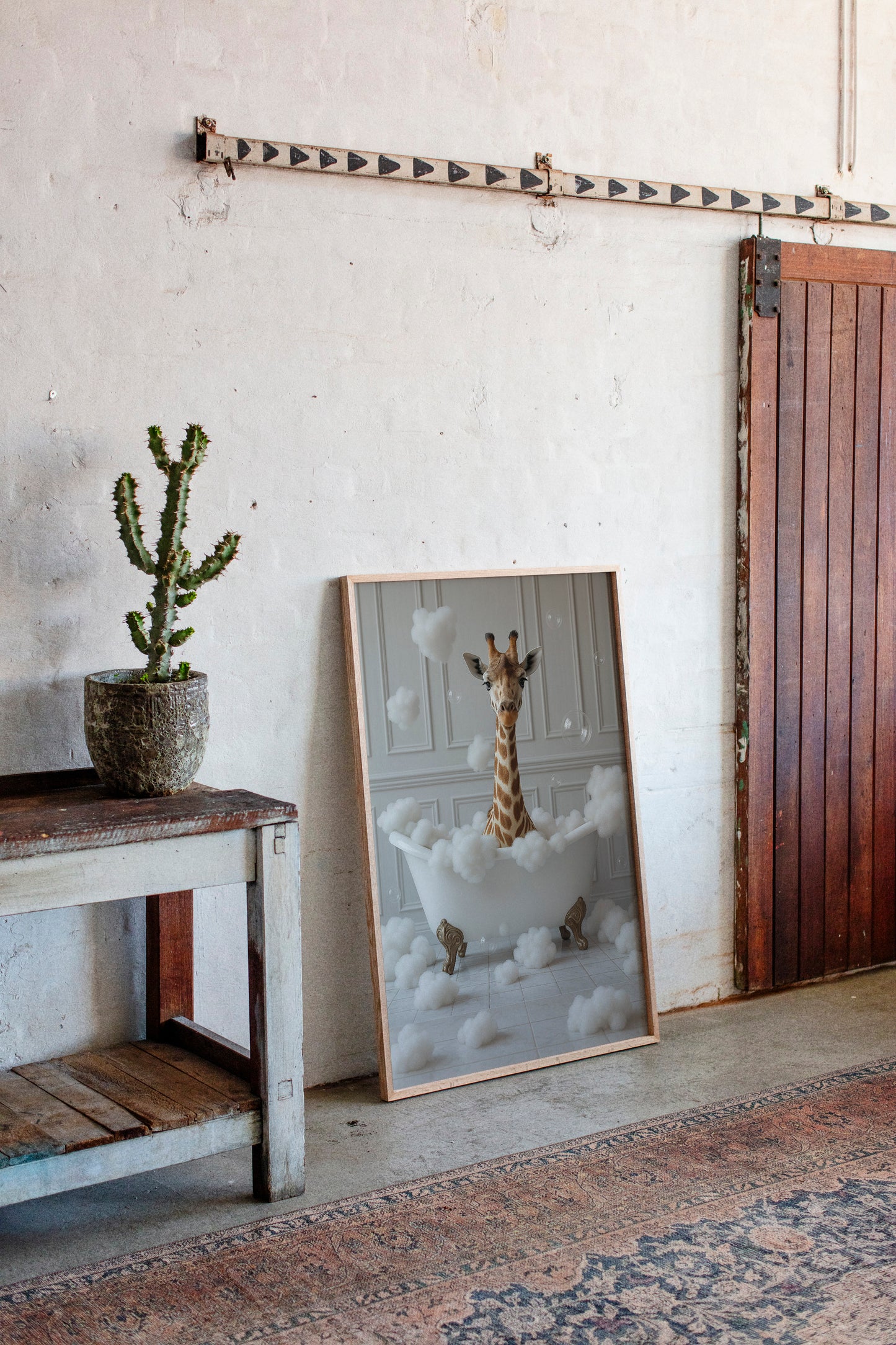 Giraffe in a Bathtub of Bubbles