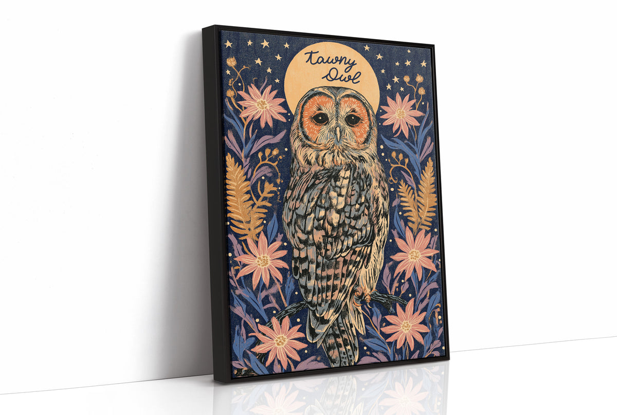 Tawny Owl and Golden Halo Moon