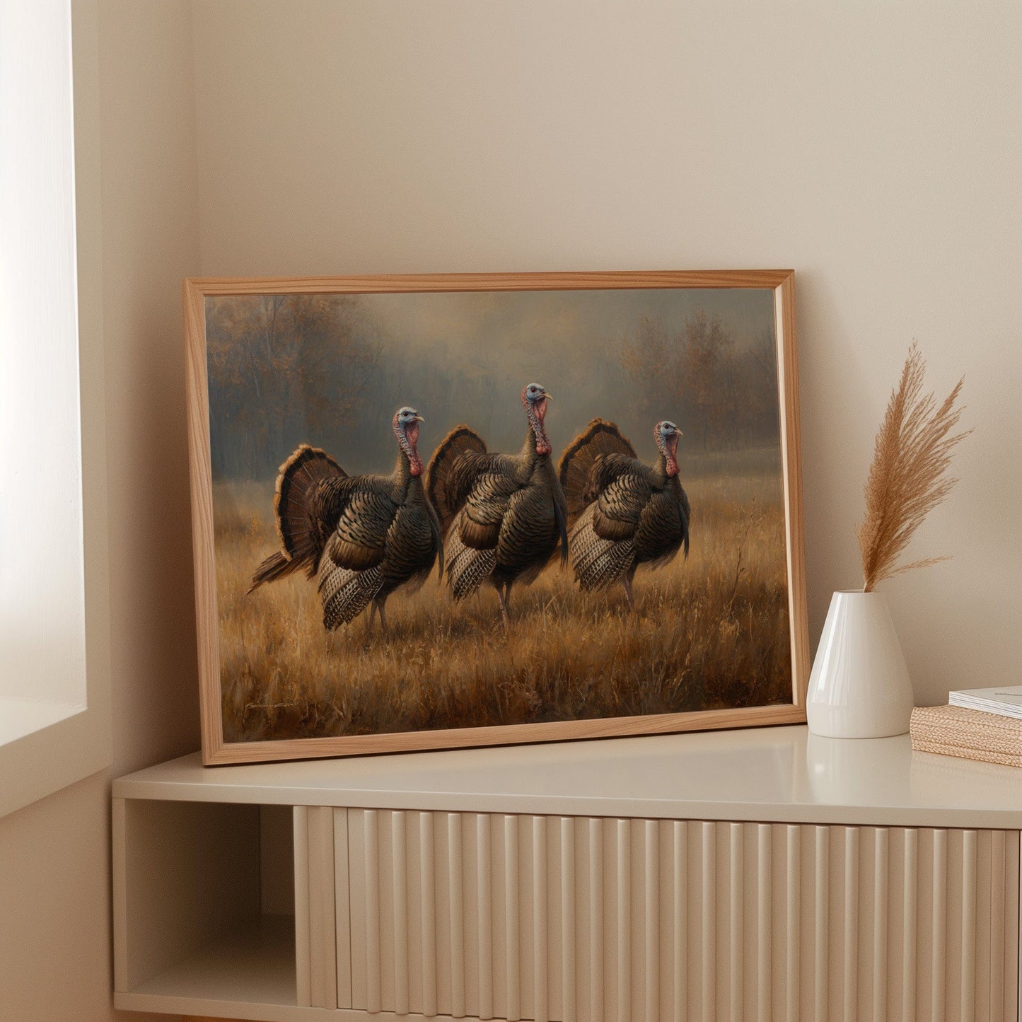 Wild Turkeys March Through Golden Fields