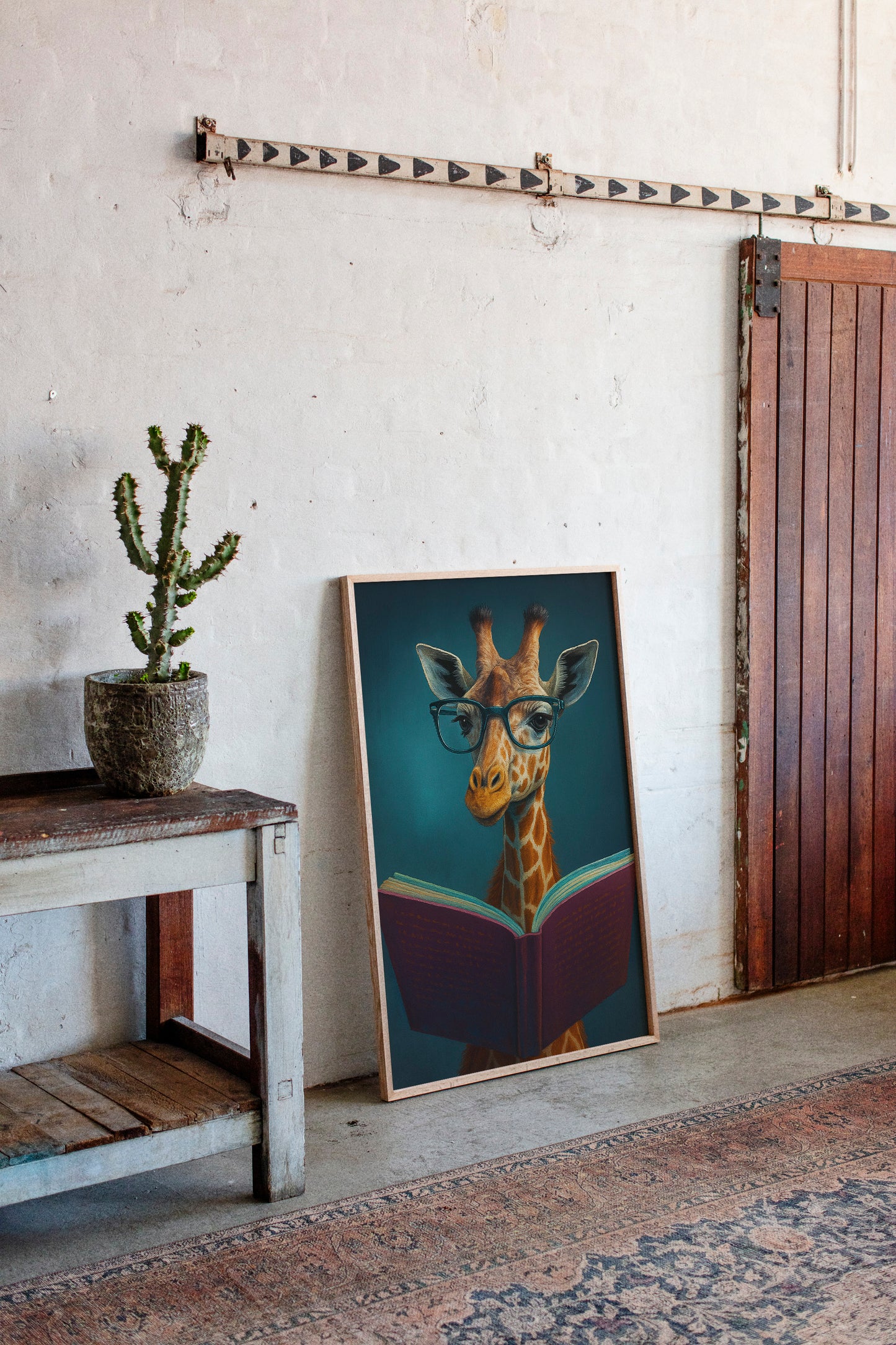 Giraffe with Glasses Reading a Book