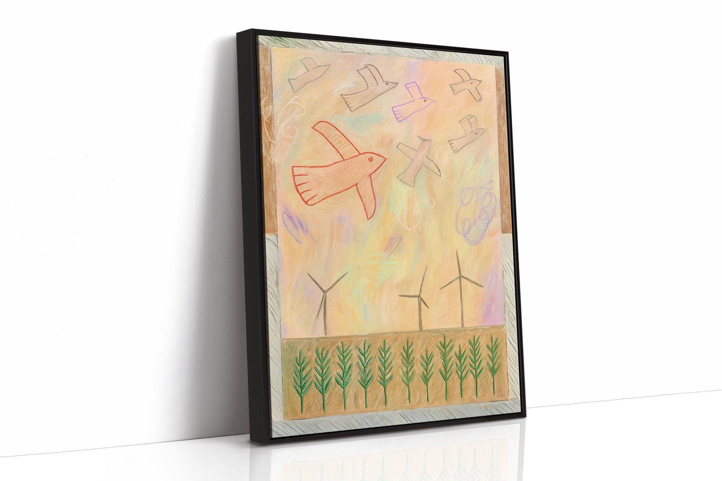 Red Bird Soars Above Wind Fields