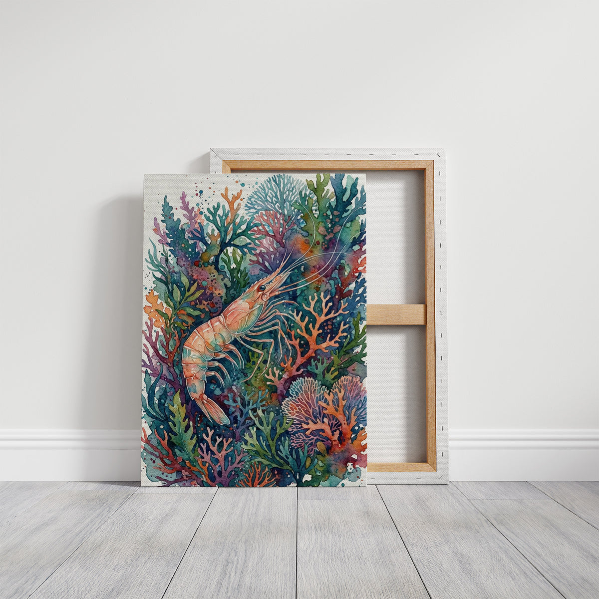 Coral Thicket Sentinel: Watercolor Shrimp Study
