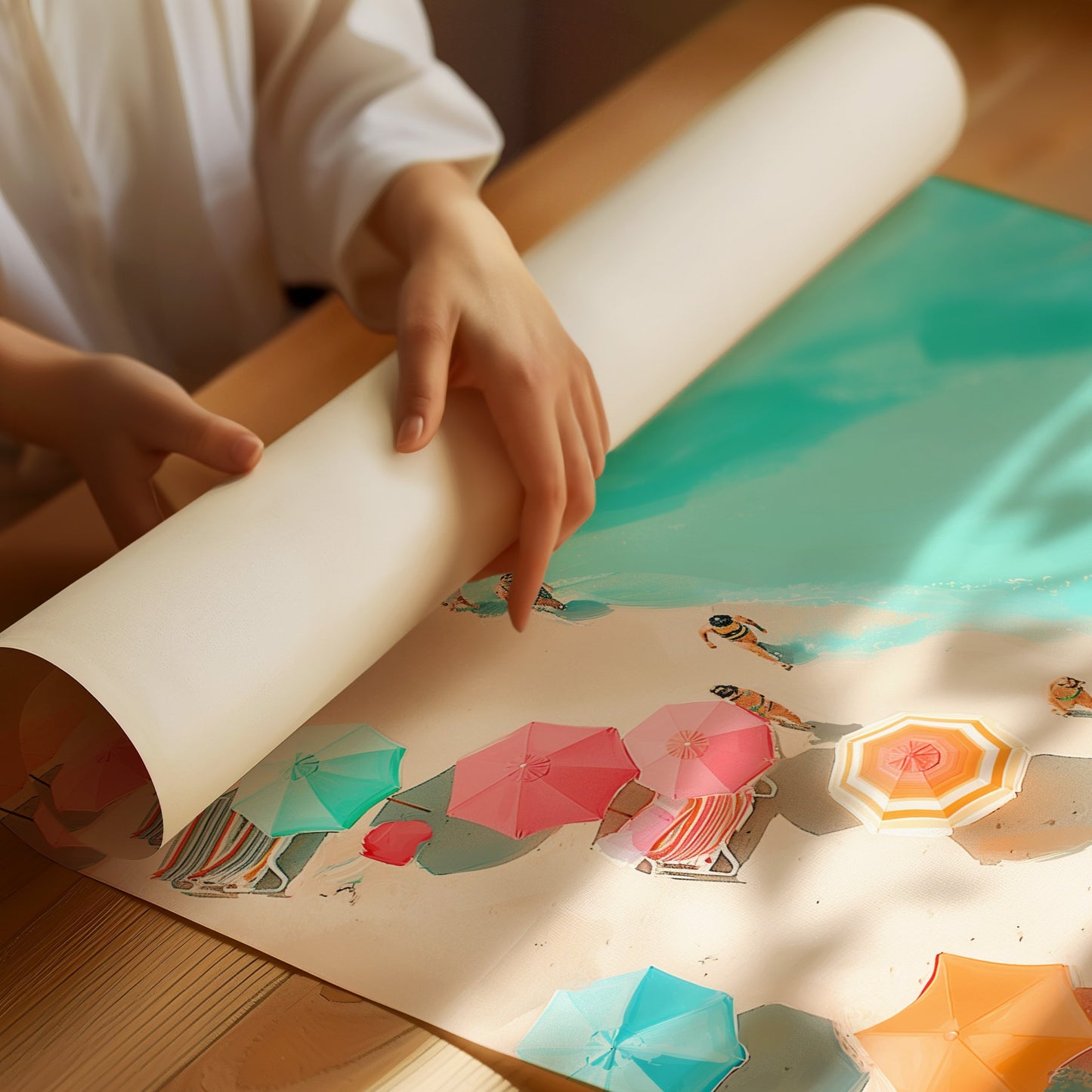 Colorful Parasols Dot Turquoise Shores
