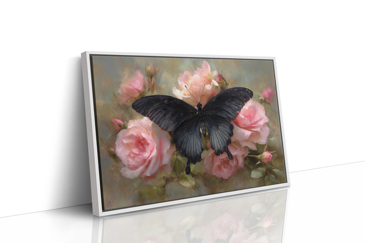 Dark Wings Among Blush Roses