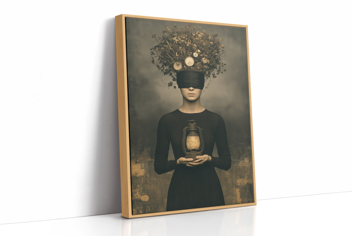 Blindfolded Time: Woman with a Glowing Lantern