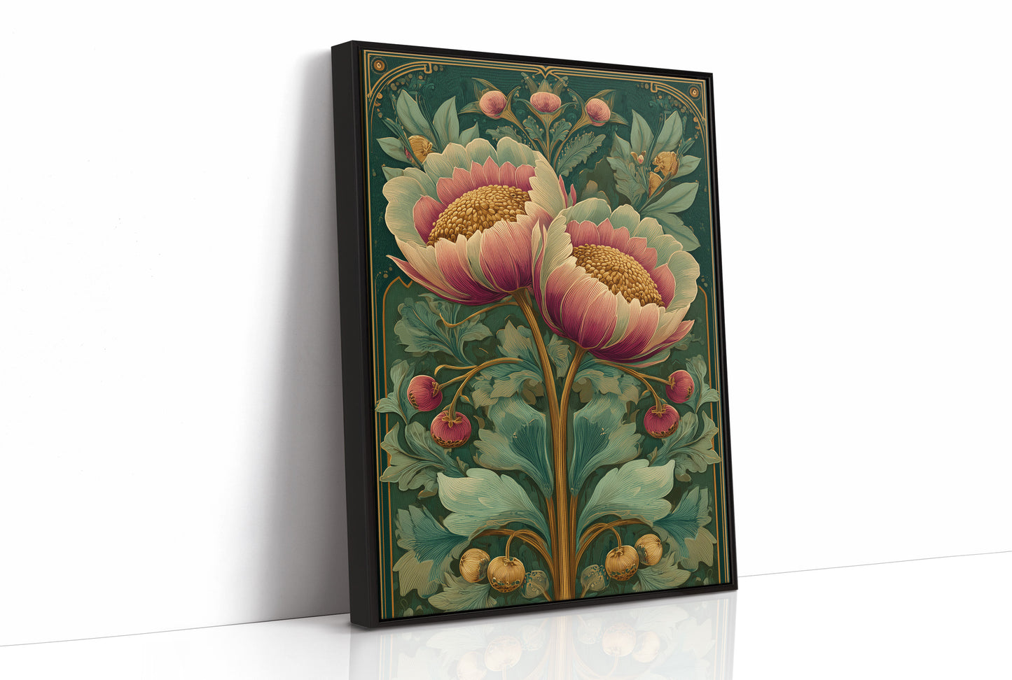 Two Peonies, One Gilded Stem