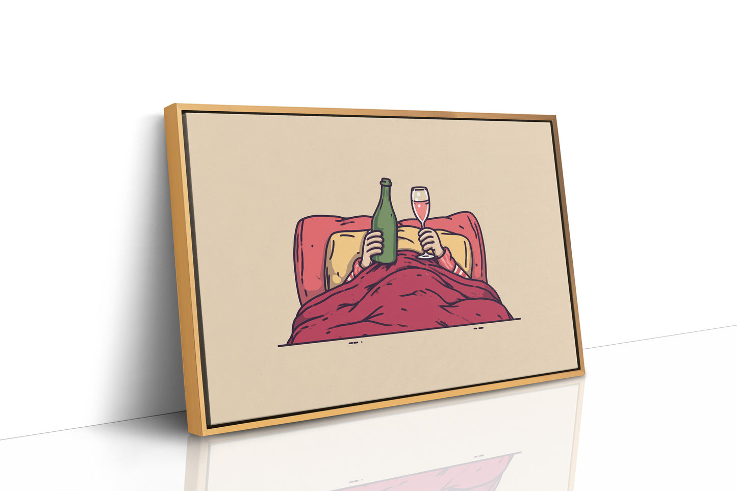 Champagne in Bed Minimal Illustration