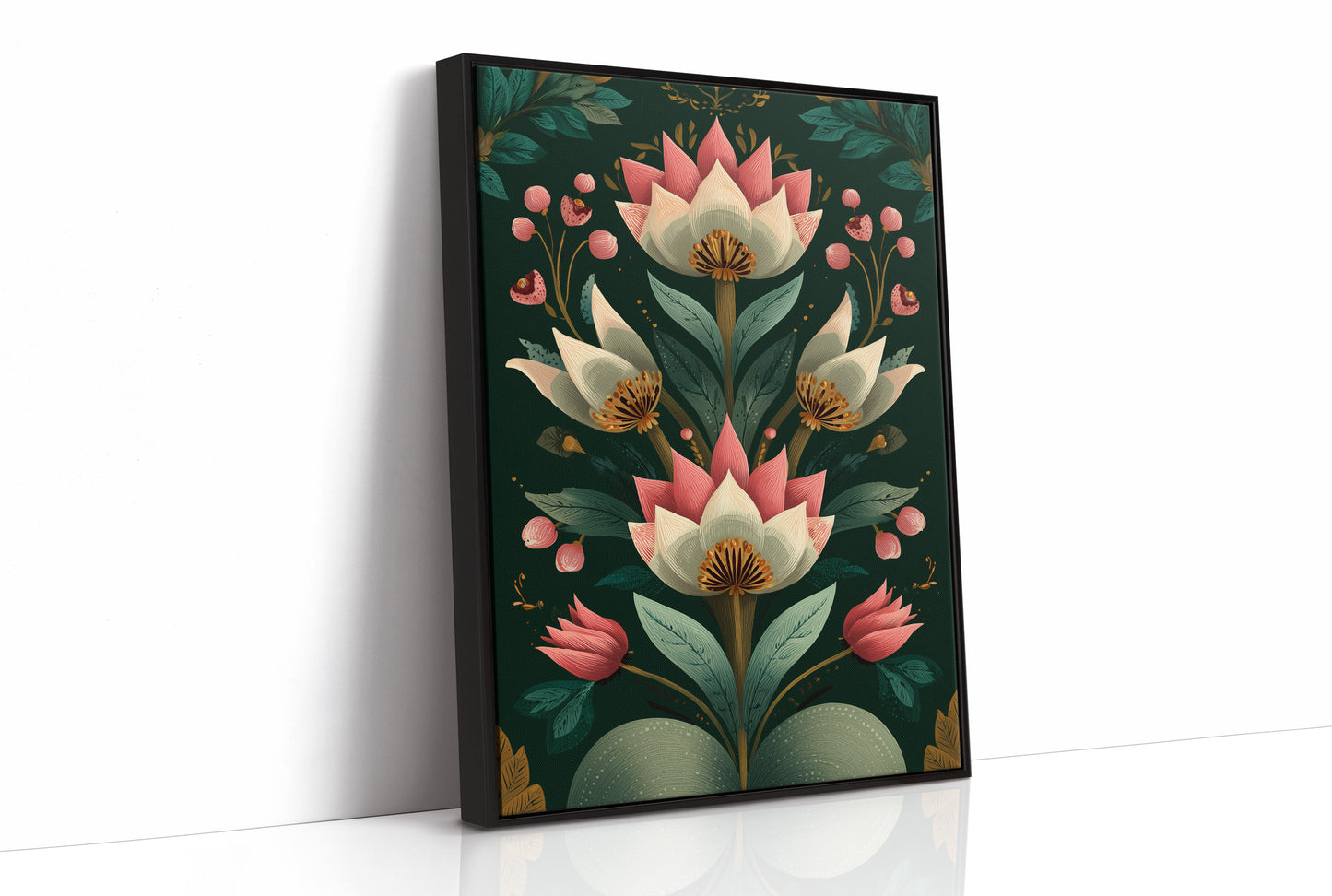 Pink Blooms on Darkened Green