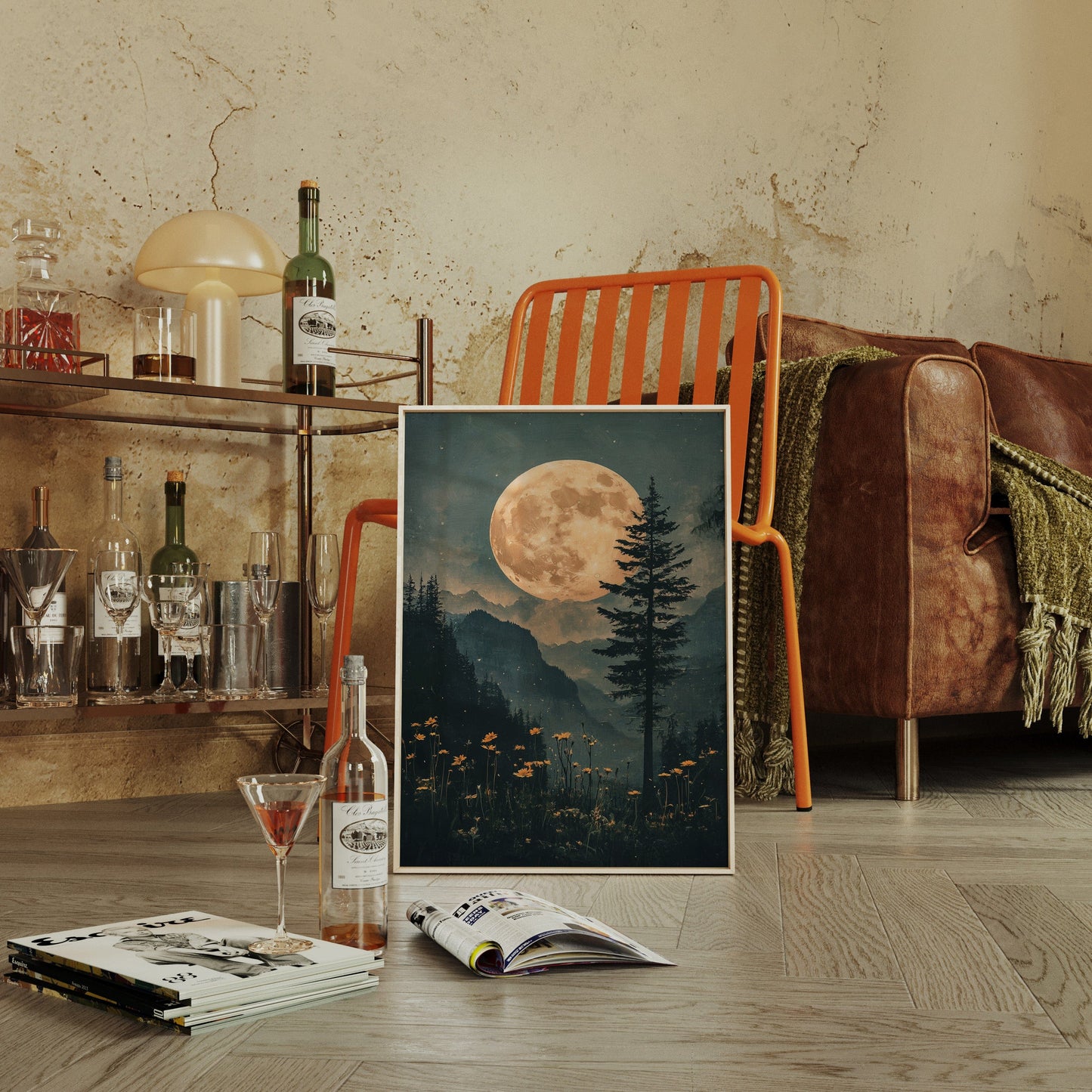 Harvest Moon Forest: Serene Mountain Landscape Canvas Wall Art