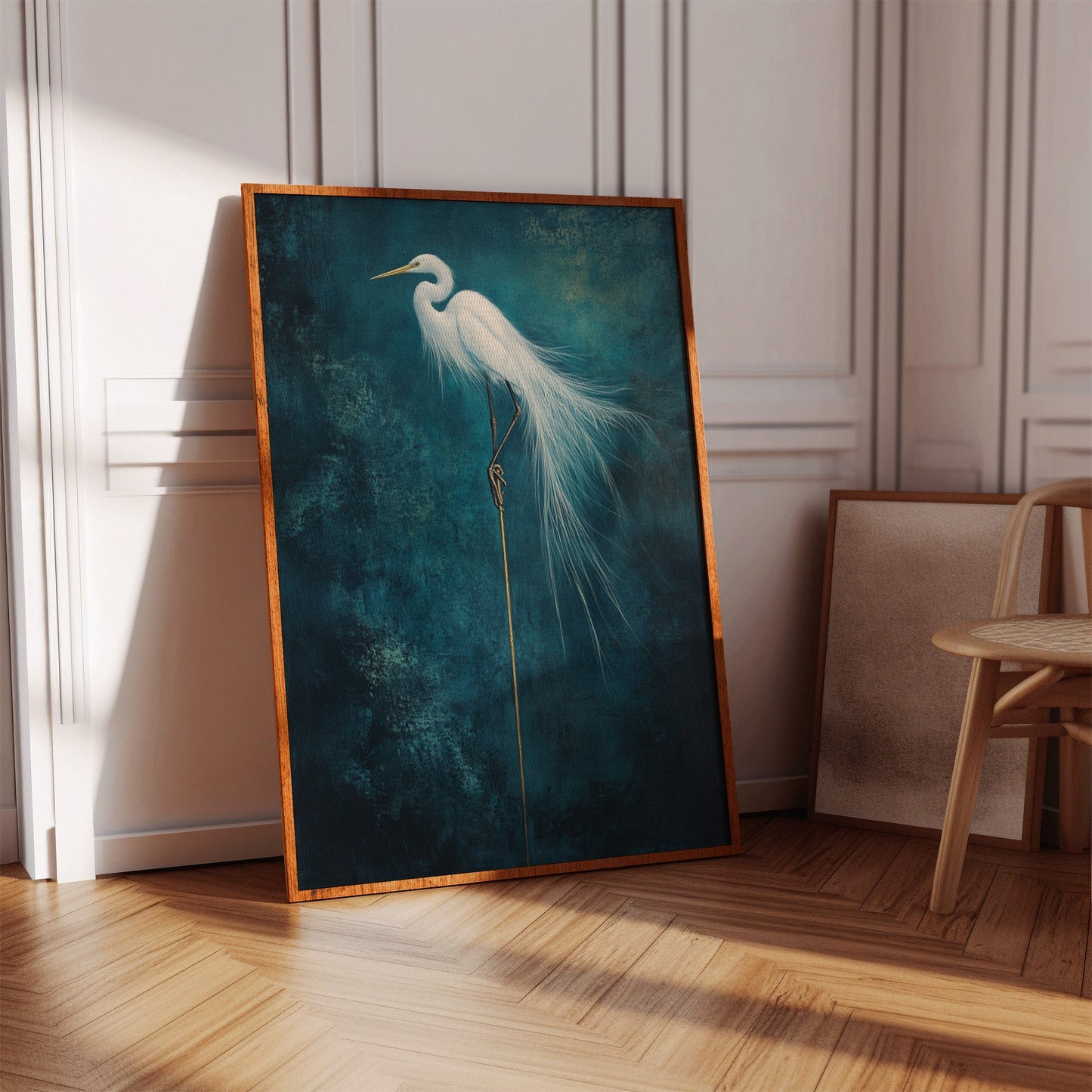 White Egret Wall Art – Elegant Minimalist Bird Print, Coastal Decor