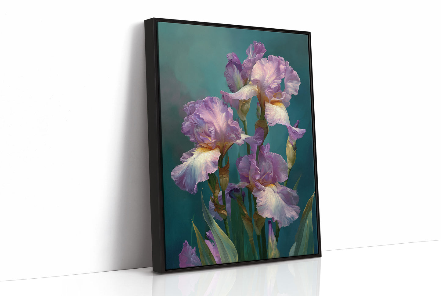 Soft Irises in Teal Light