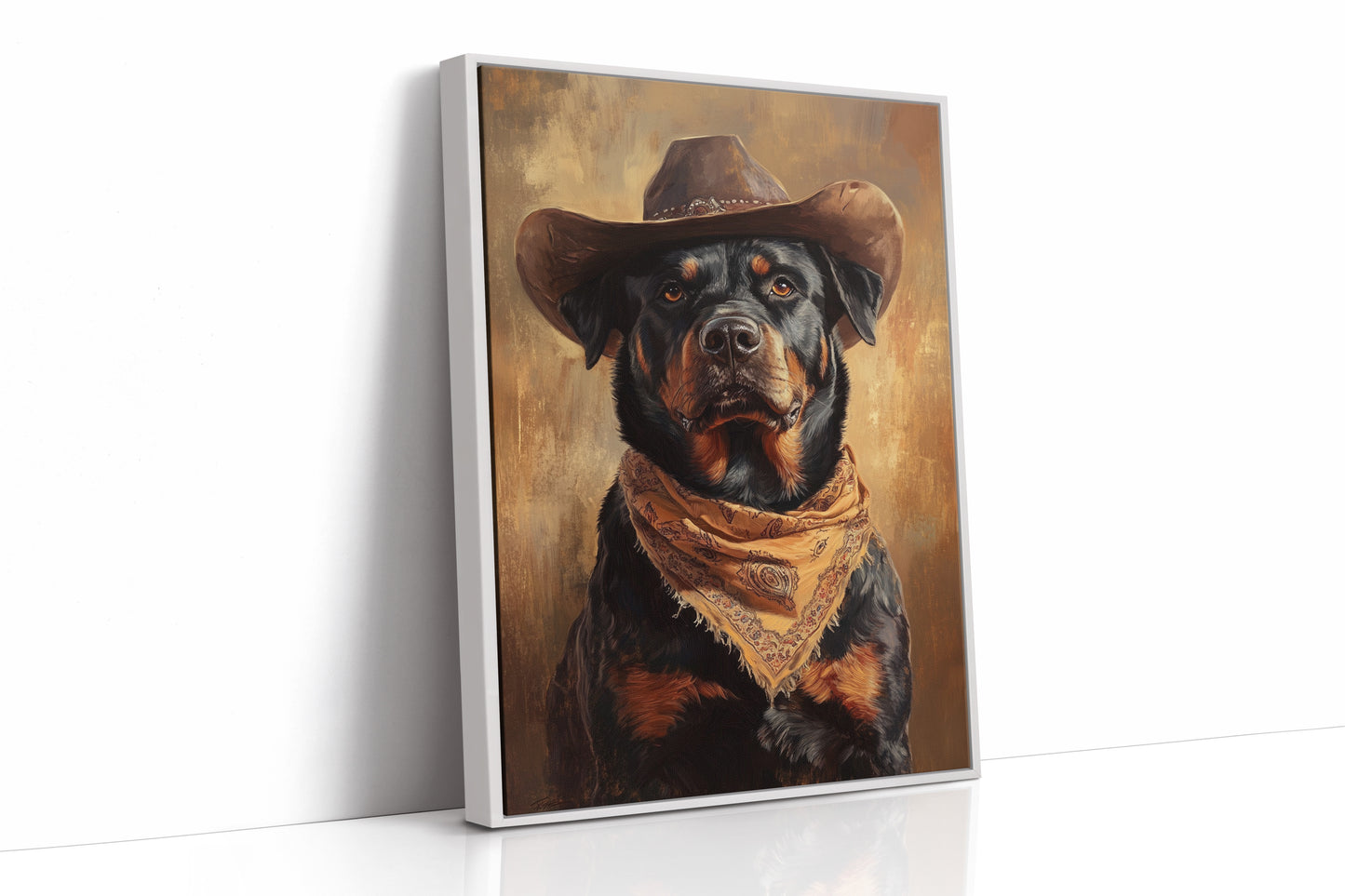Western Cowboy Rottweiler Print – Rustic Wild West Dog Art