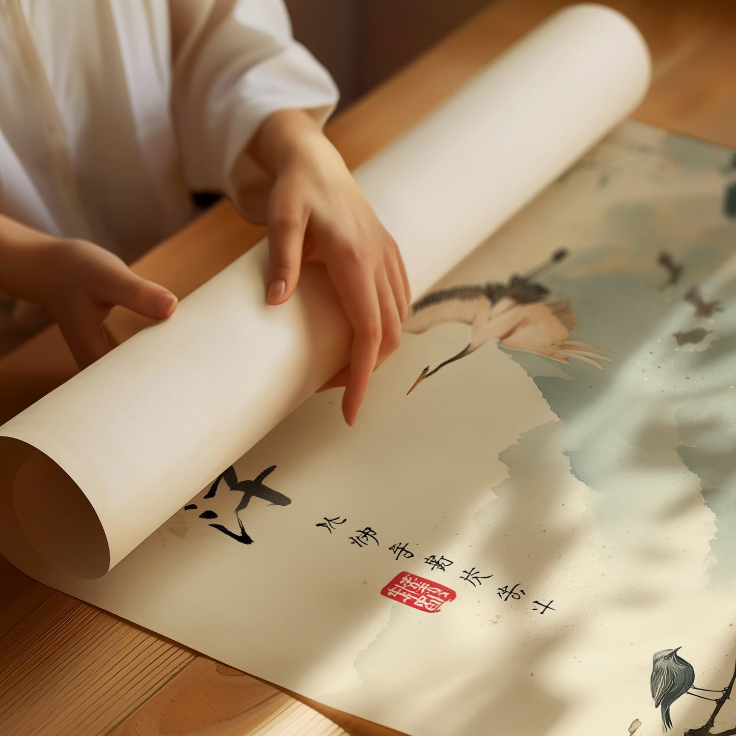 Cranes Dance Above Golden Koi