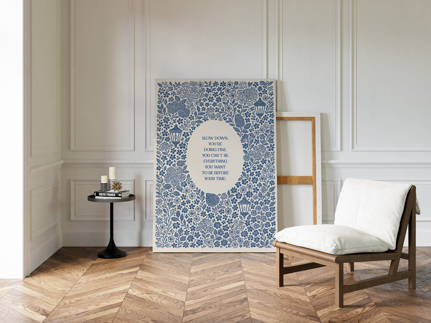 Blue Floral Lantern Quote Print – Slow Down, You’re Doing Fine