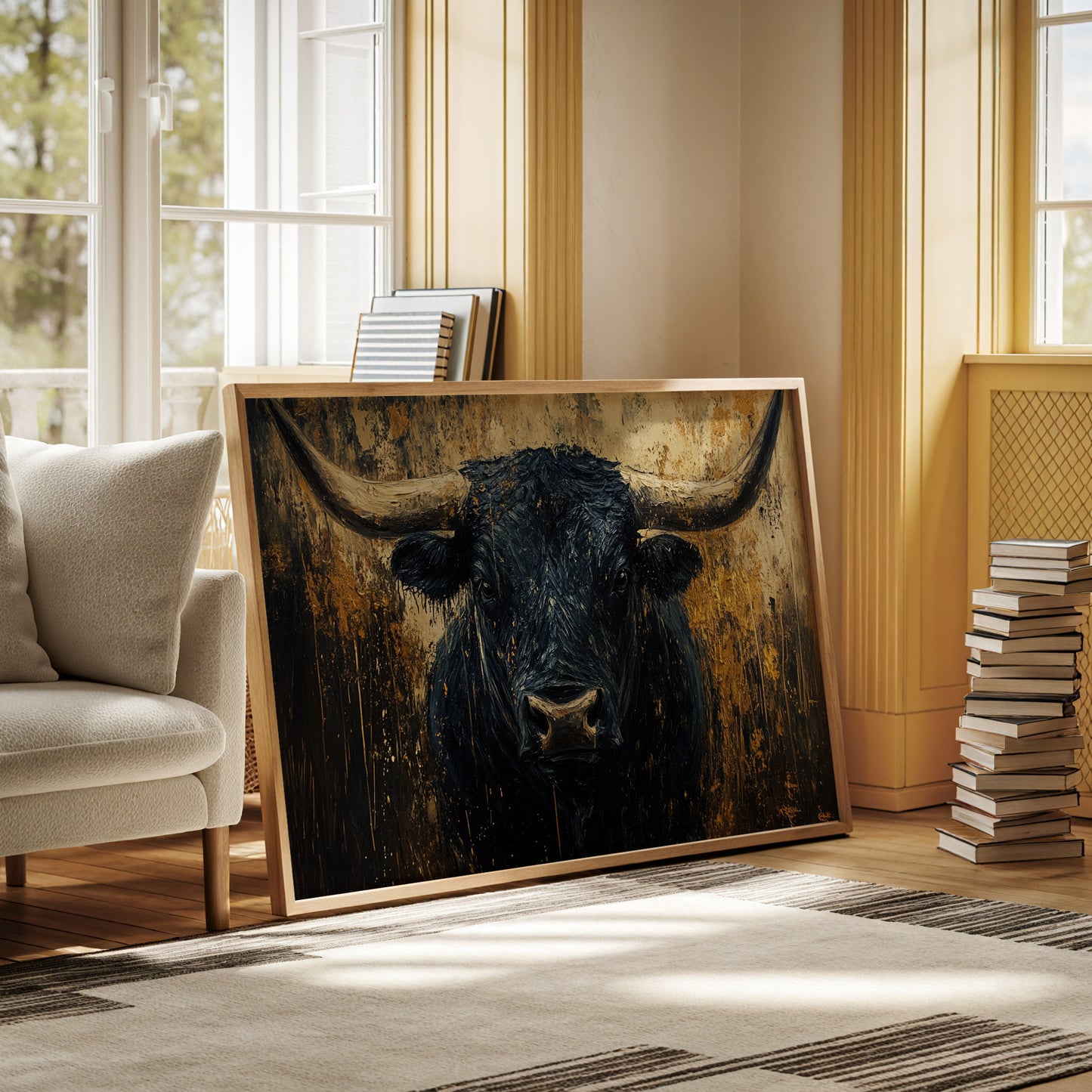 Black Bull Against Golden Storm