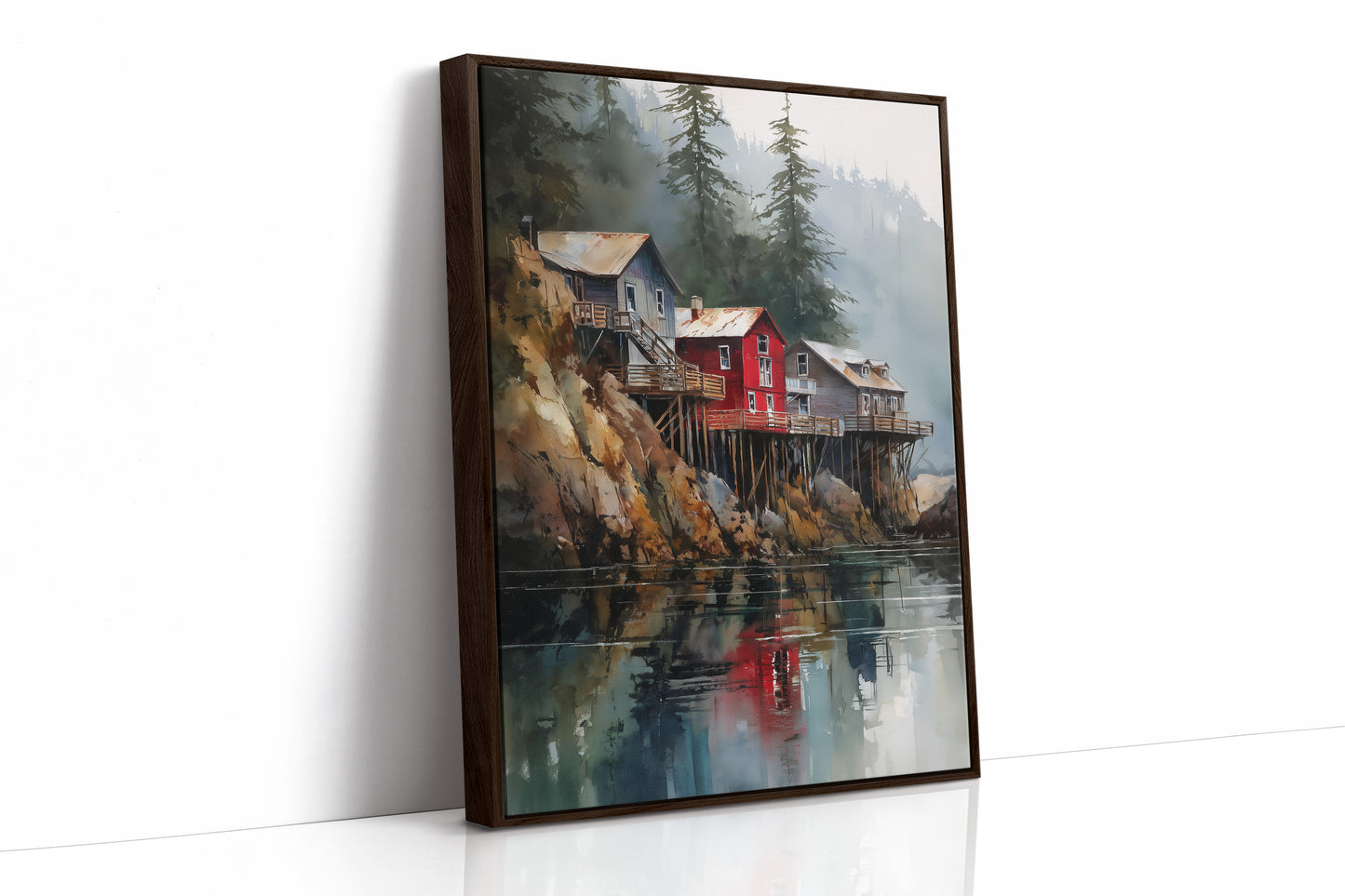 Red Houses Float Above Still Waters