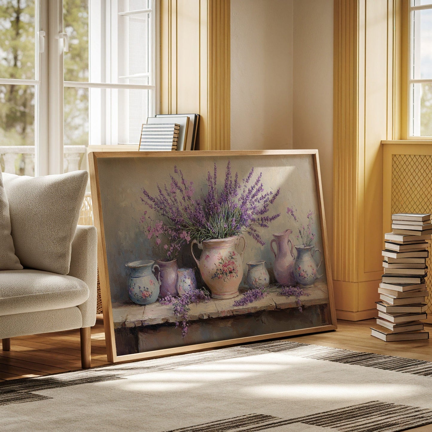 Lavender Spills Across Vintage Vessels