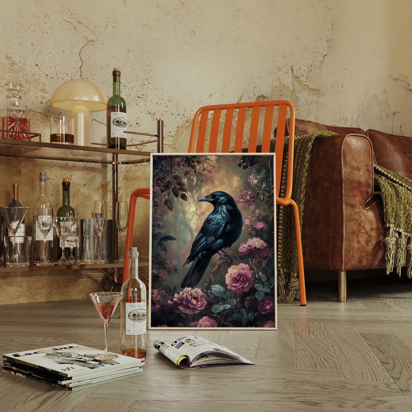 Midnight Raven: Gothic Floral Canvas Wall Art