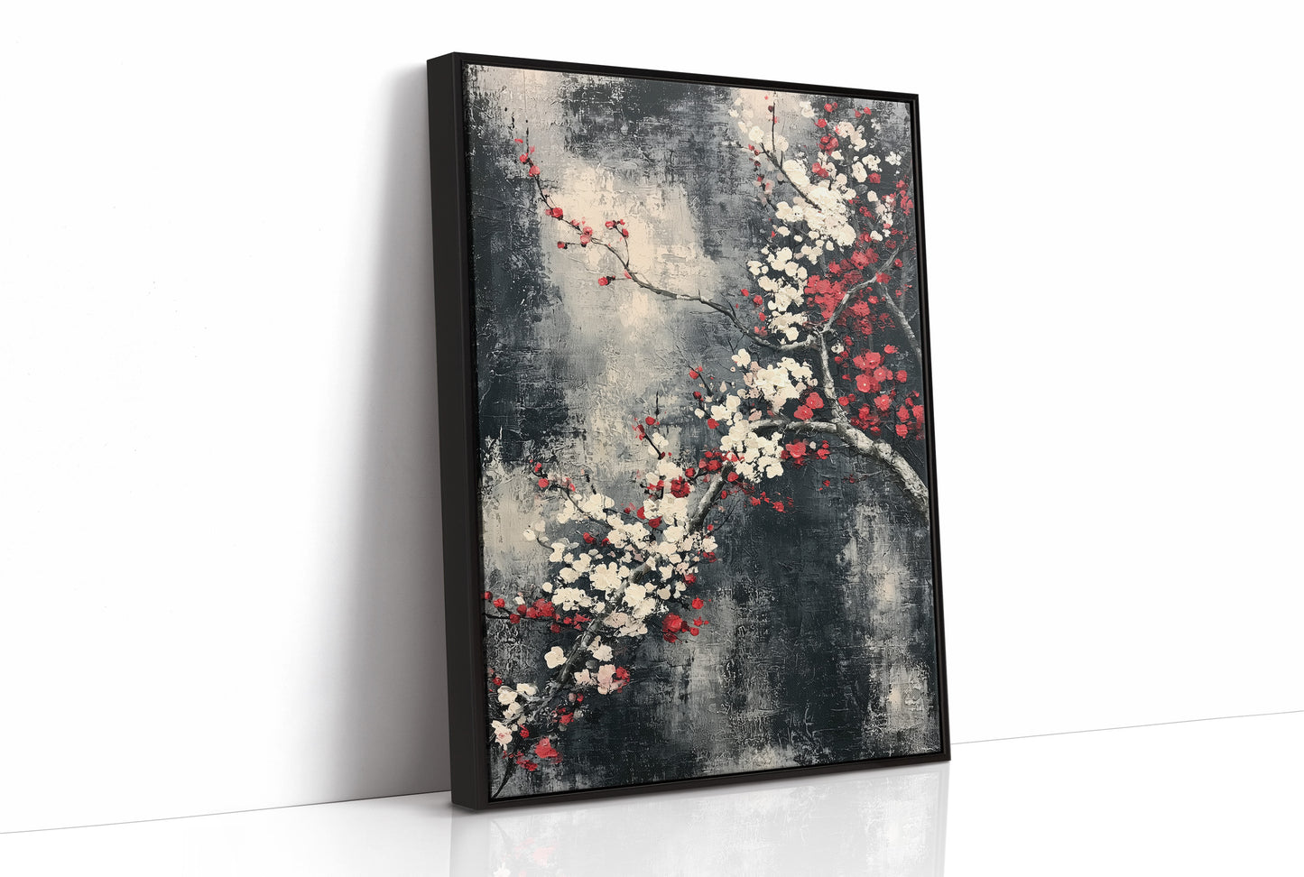 Cherry Blossoms on Charcoal Silk