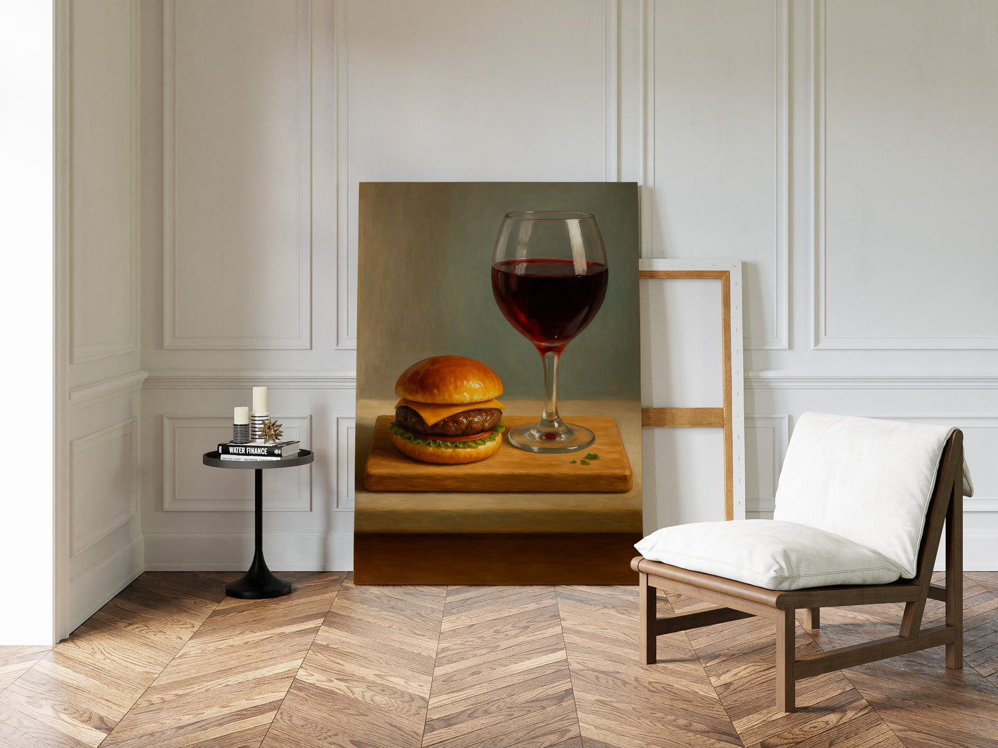 Burger and Bordeaux Still Life