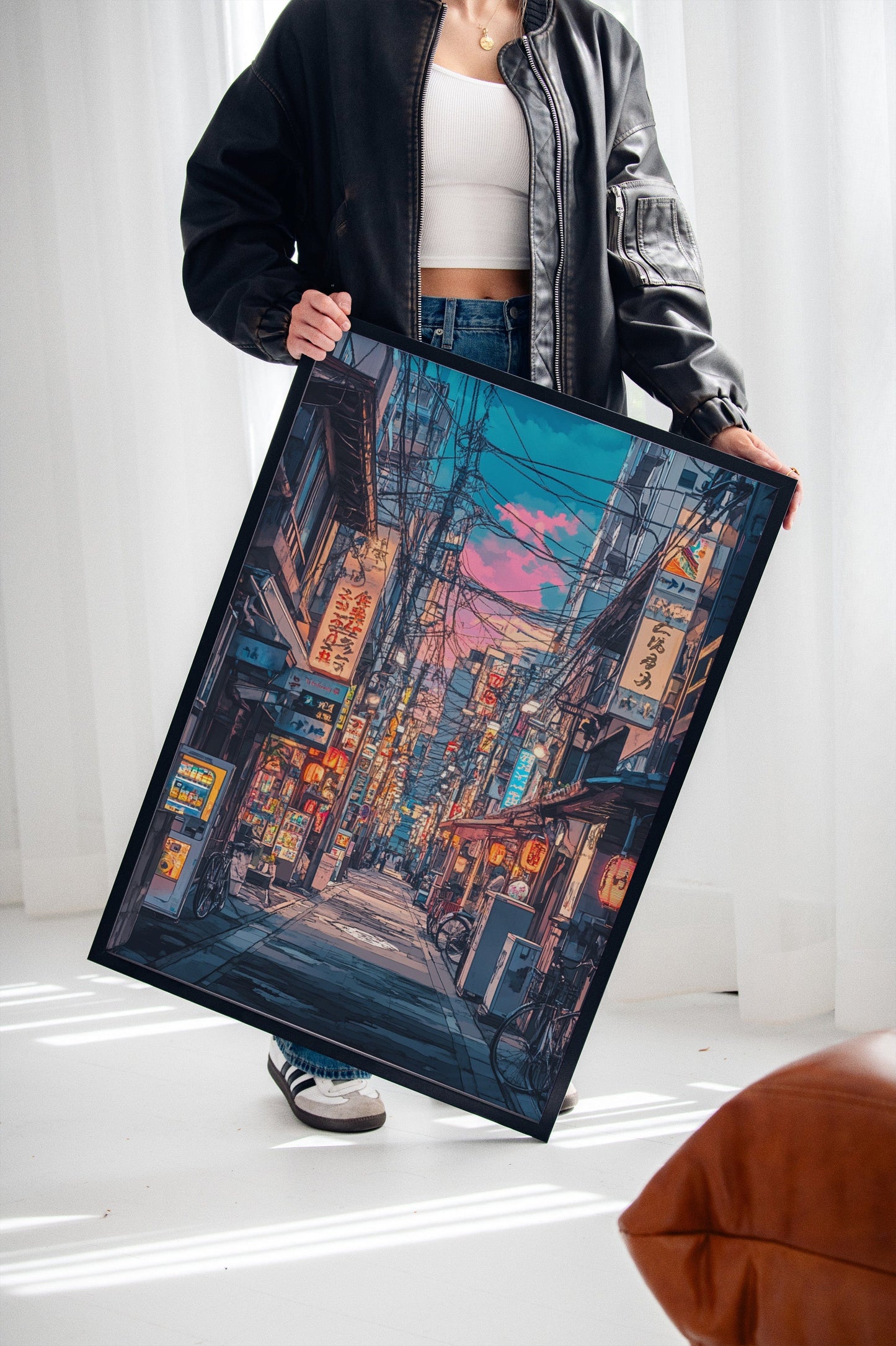 Vibrant Tokyo Street Art Print – Neon Cityscape Aesthetic