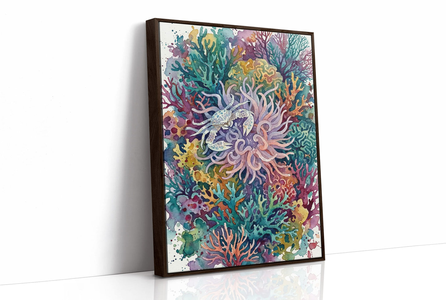 Anemone Hideout: Watercolor Speckled Crab Study