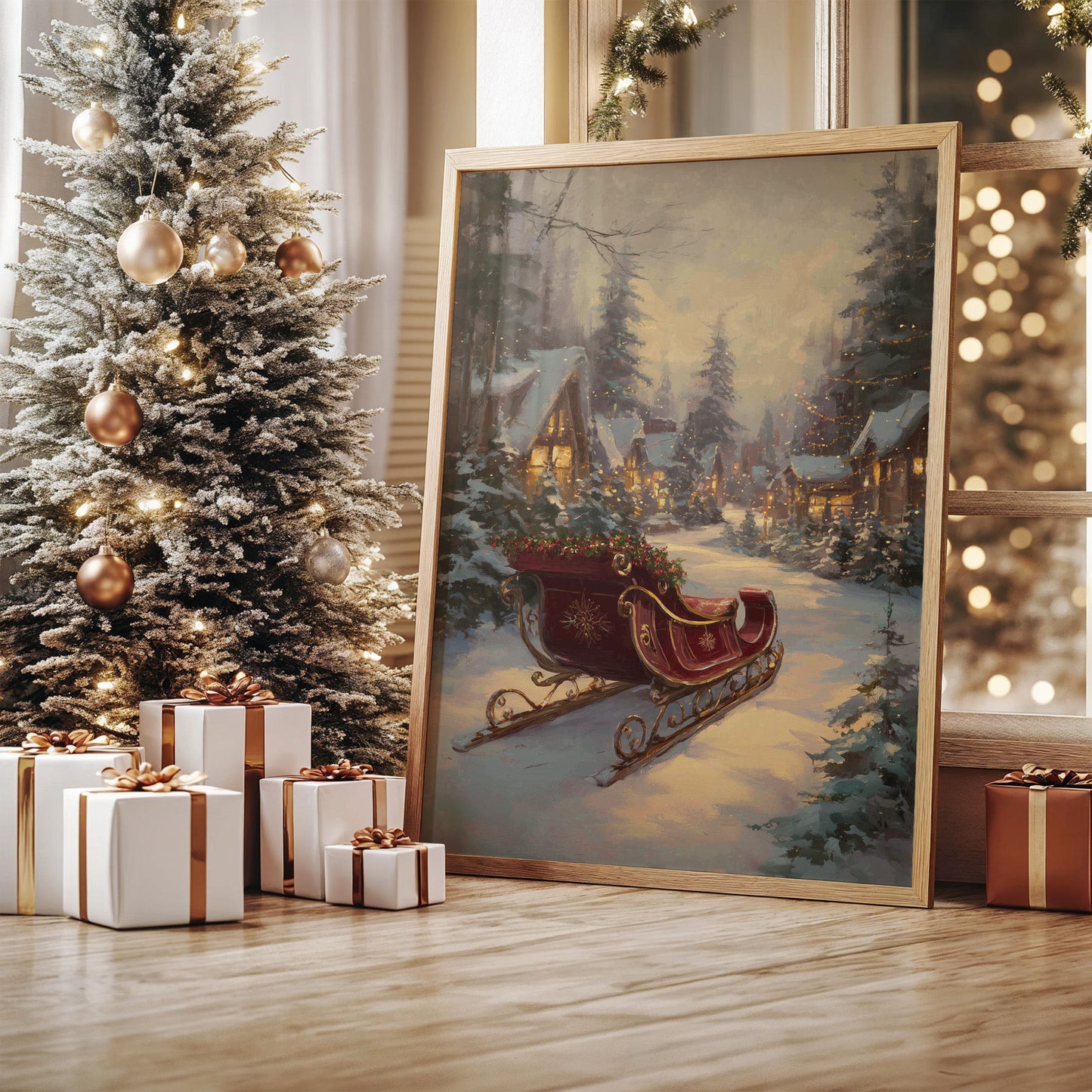 Sleigh Rests By Winter's Glowing Path