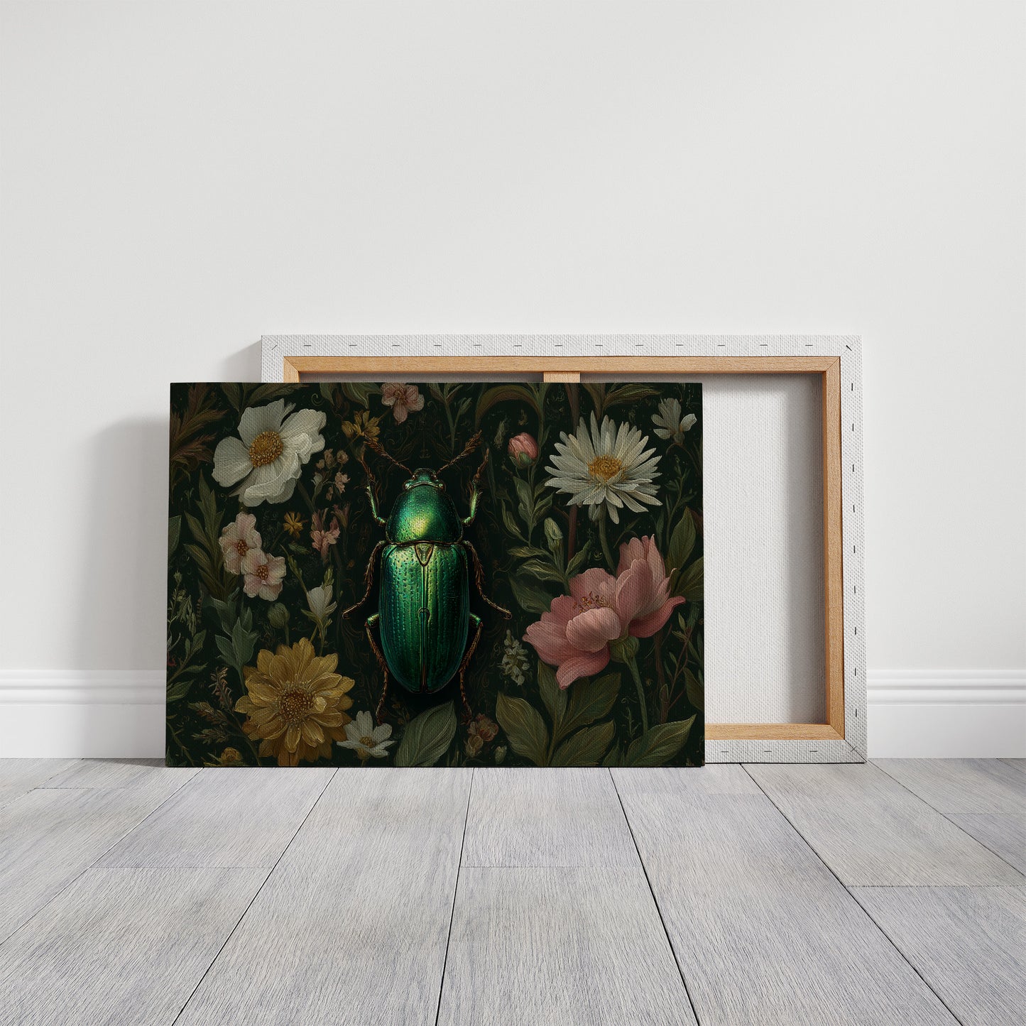 Emerald Beetle Among Garden Blooms