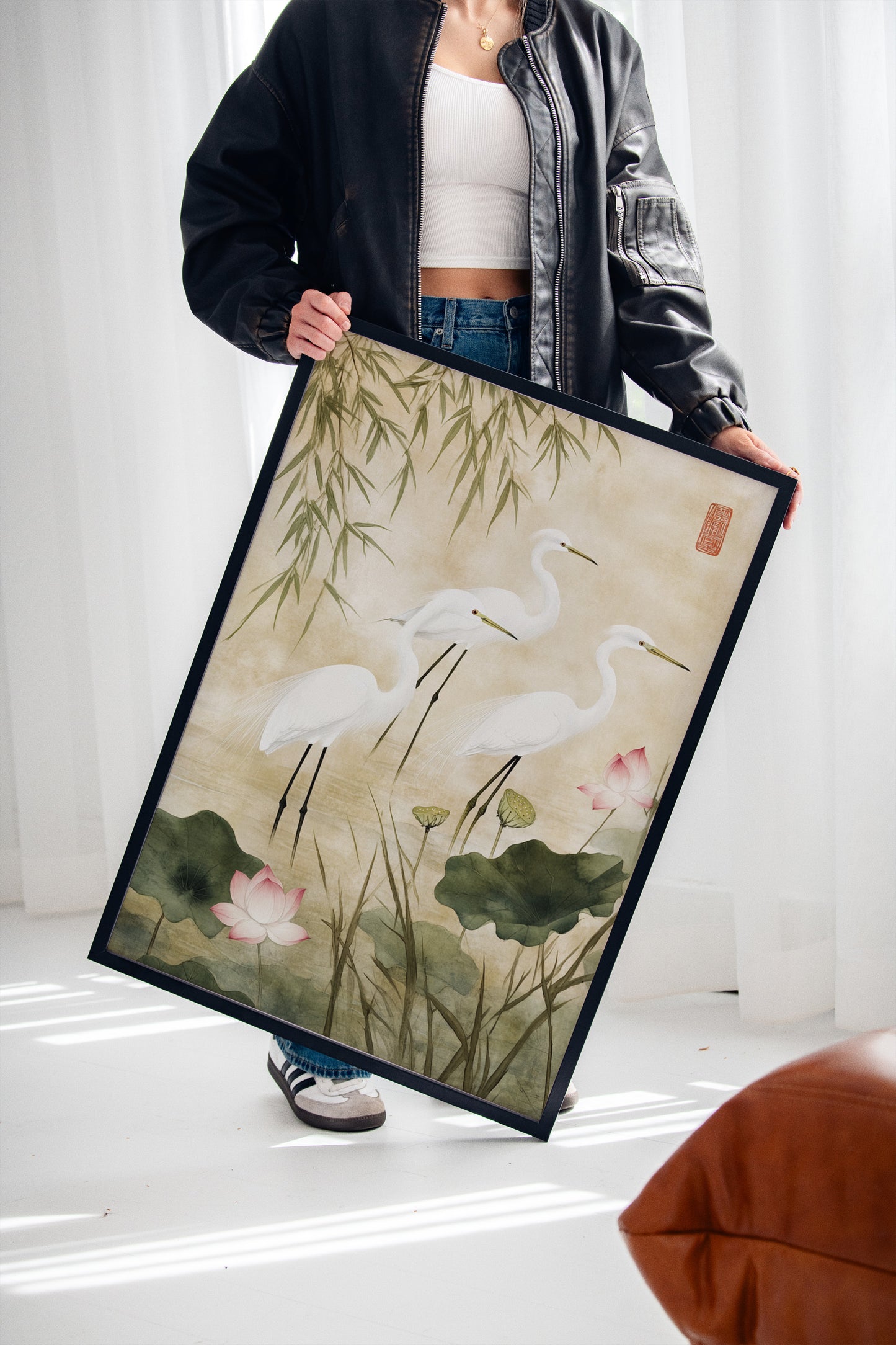 Japanese Egret Wall Art – Elegant Minimalist Nature Print