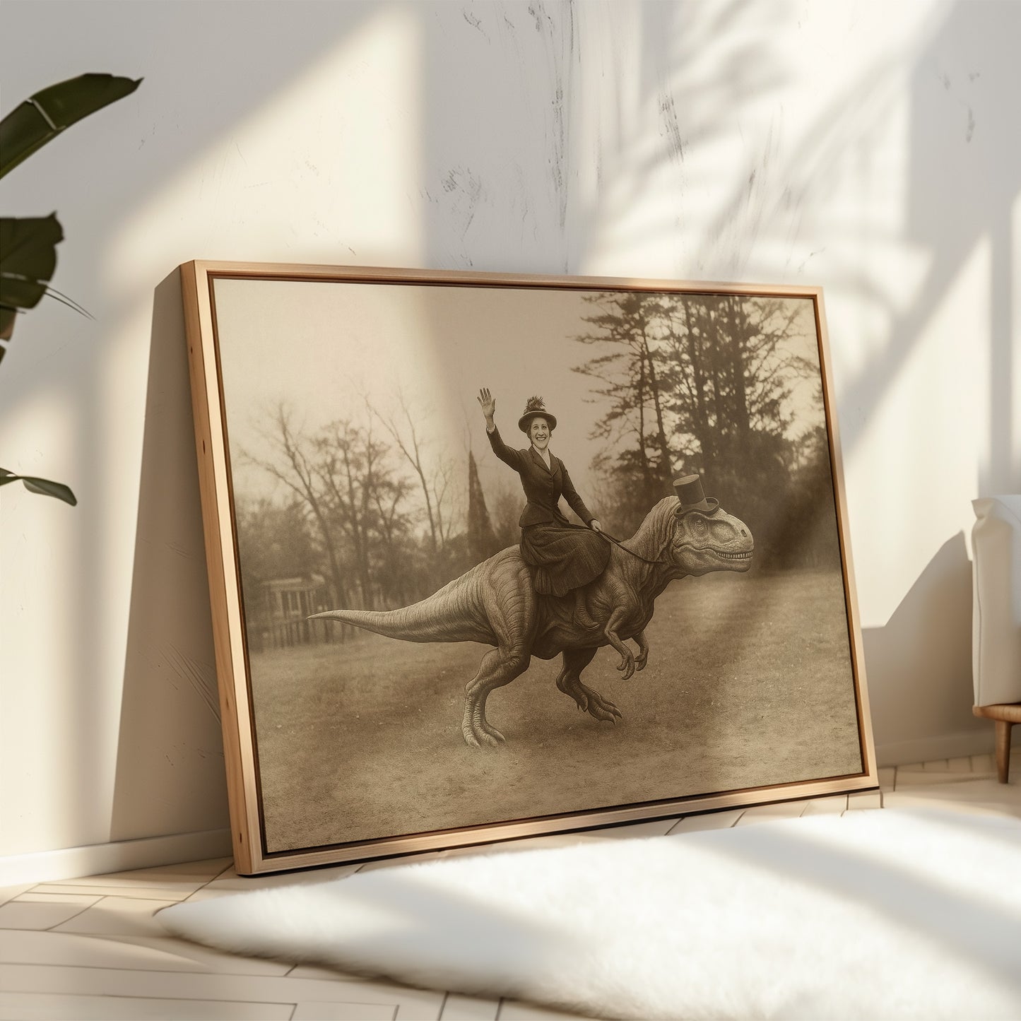 Victorian Lady Riding a Top-Hat T-Rex