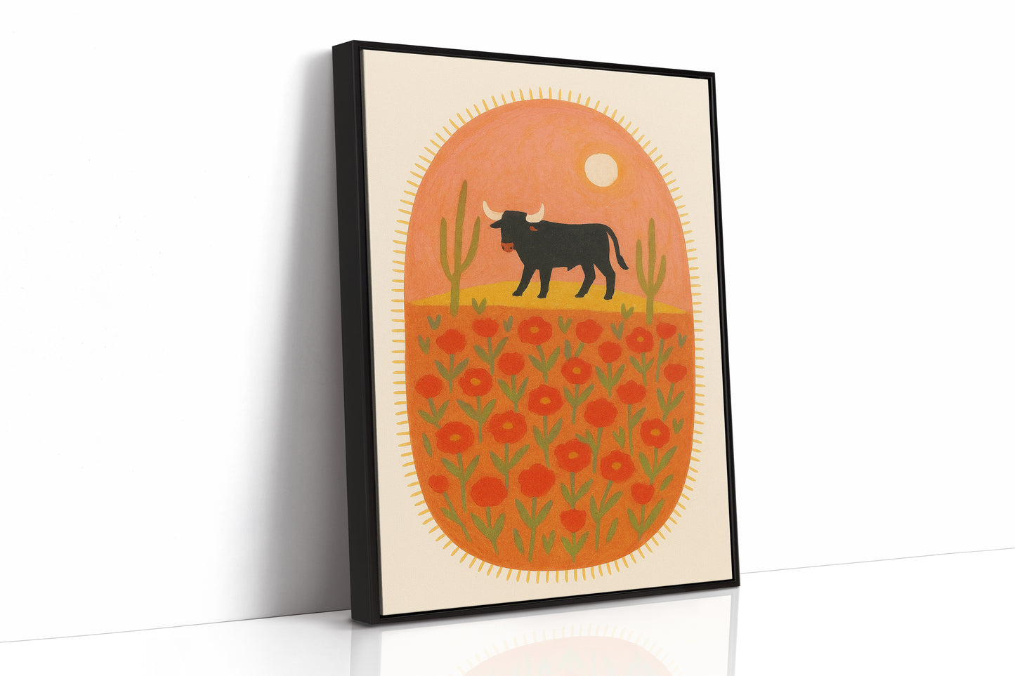 Desert Bloom with Bull at Sunset