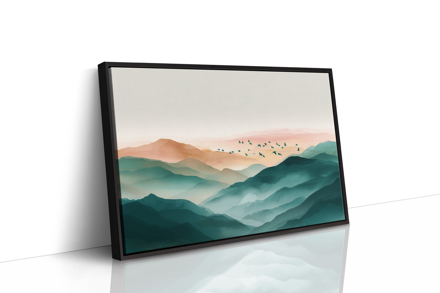 Birds Soar Above Misty Peaks