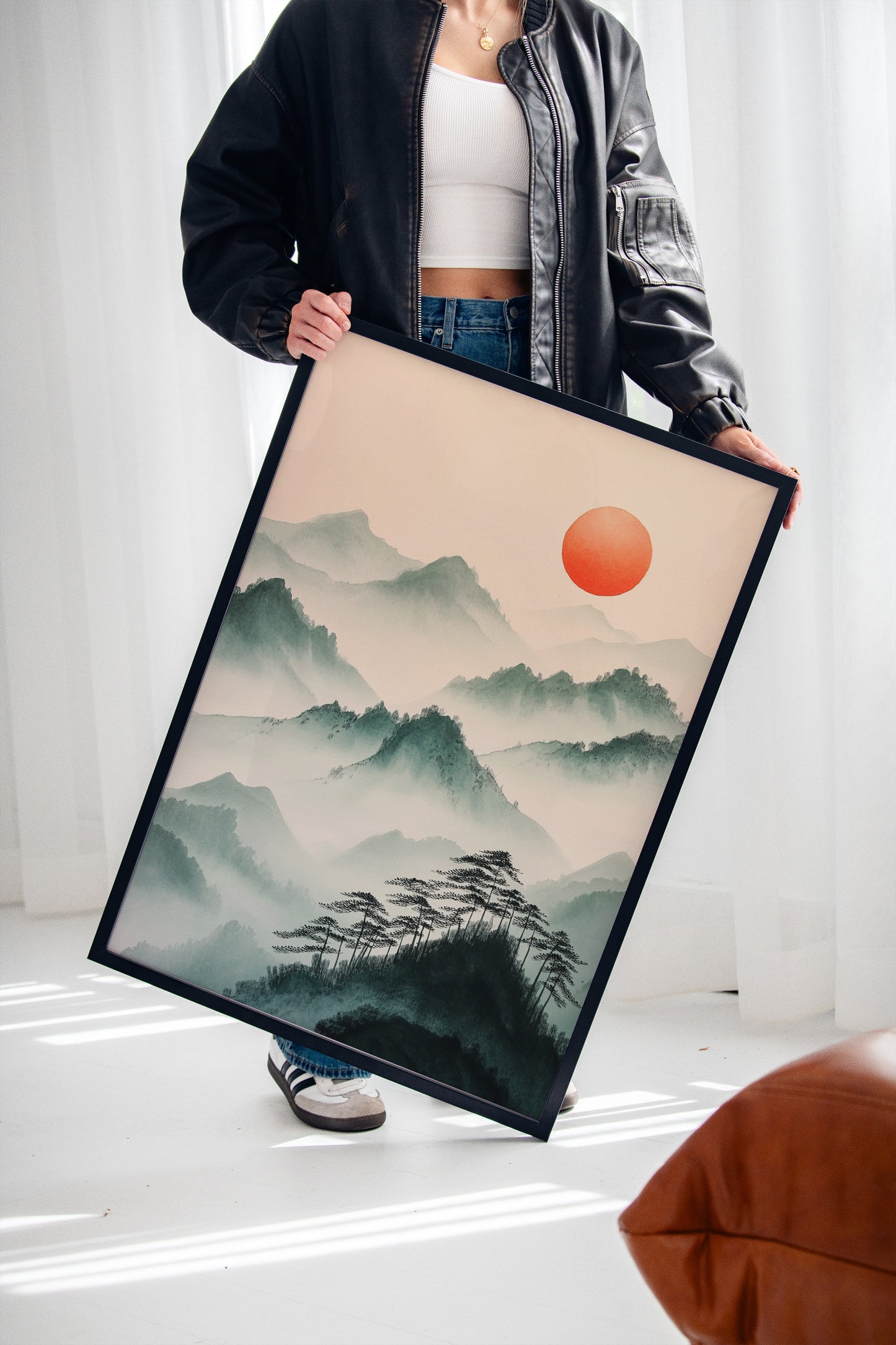 Misty Mountain Sunrise – Tranquil Asian-Inspired Landscape Print