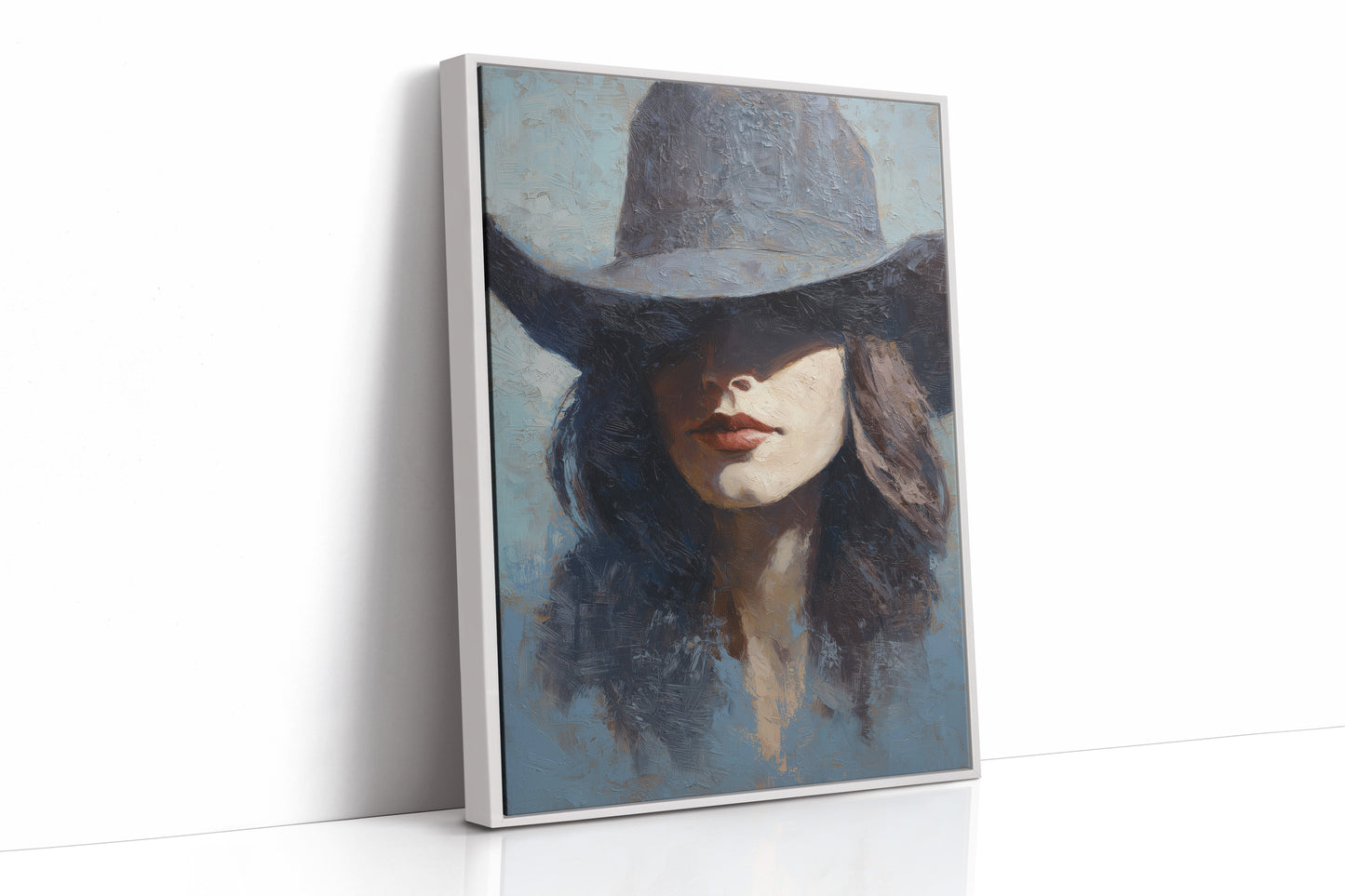 Crimson Lips Under Shadowed Brim