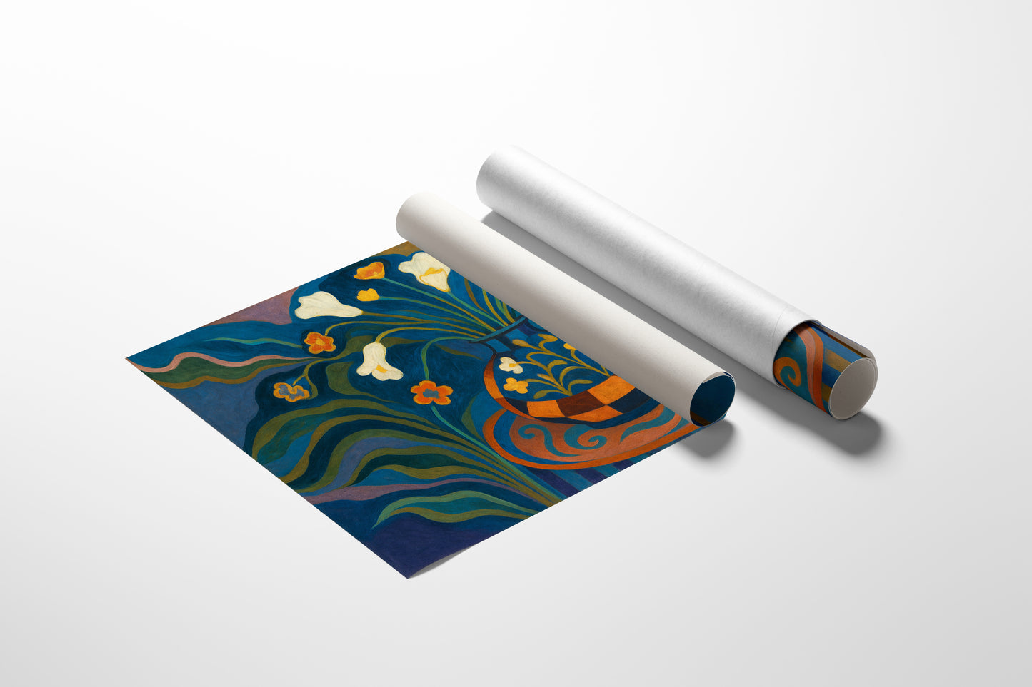 Moonlit Blooms in a Checkered Vase