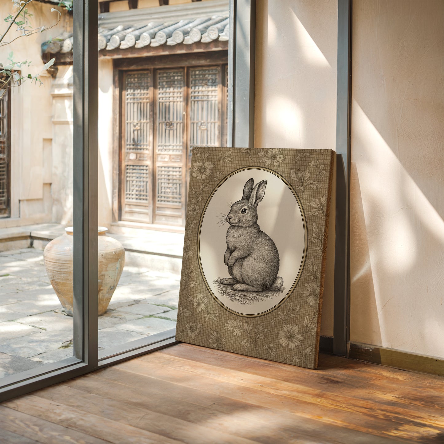 Victorian Rabbit in Floral Frame