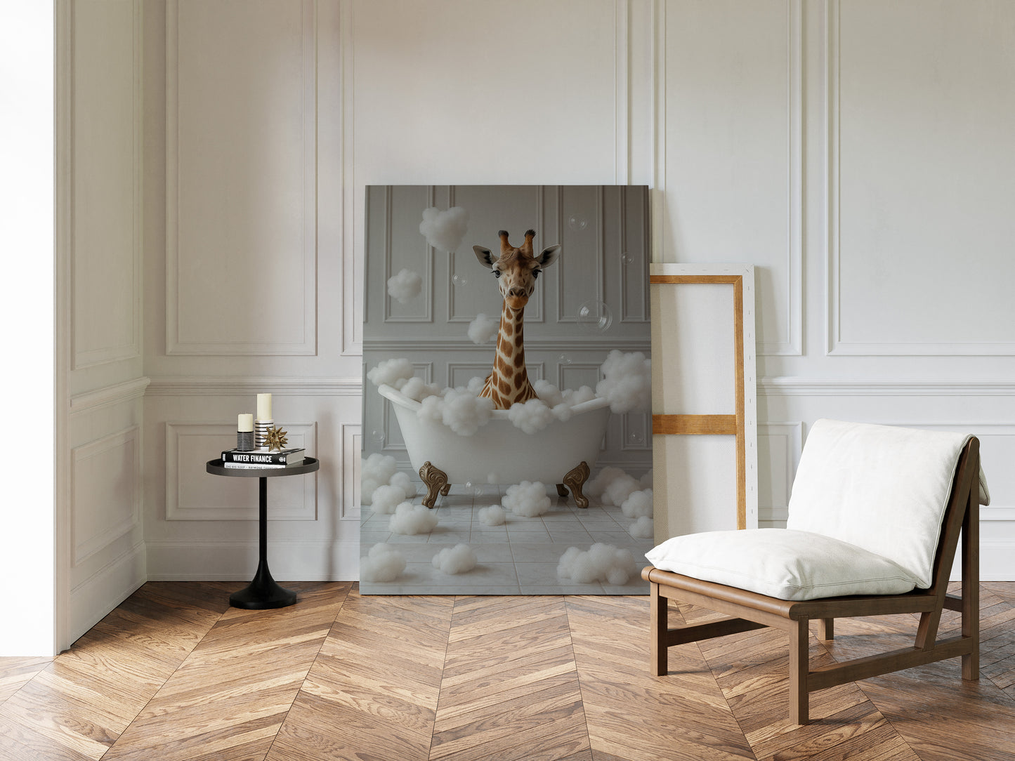 Giraffe in a Bathtub of Bubbles