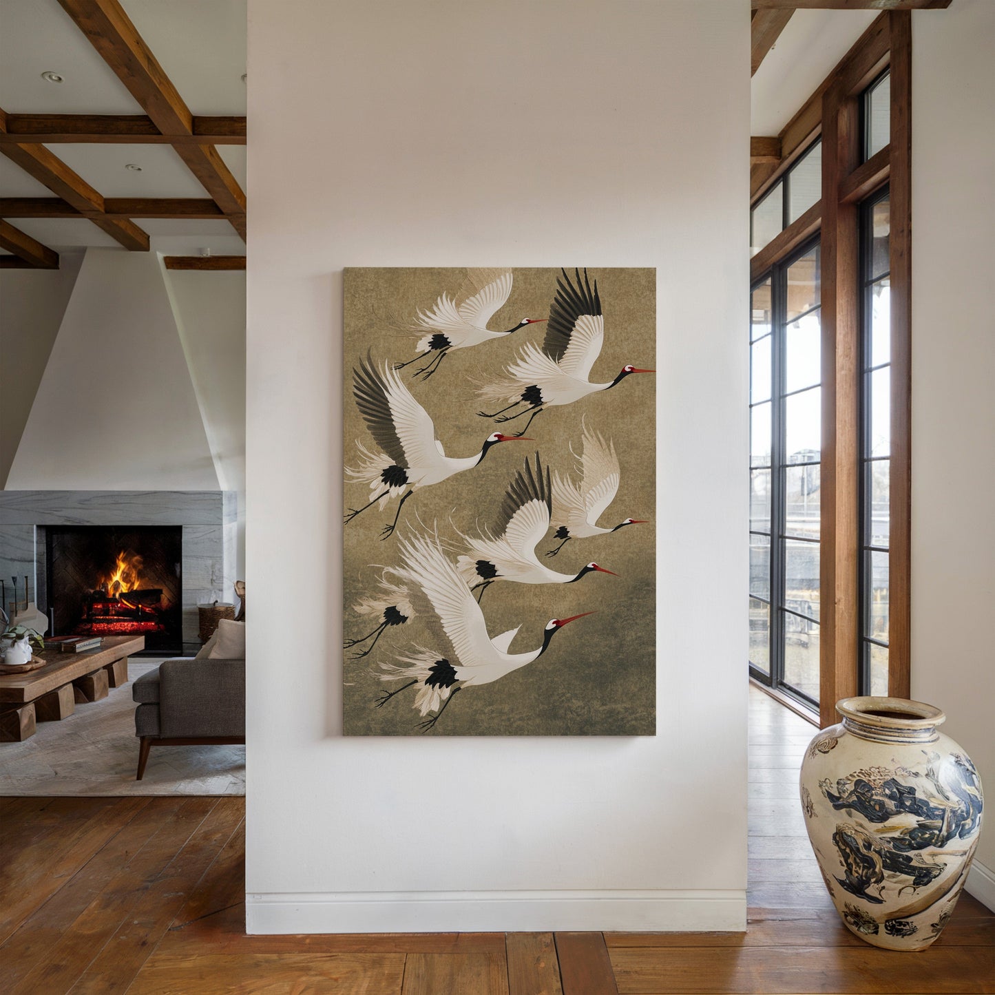 Elegant Japanese Crane Wall Art – Traditional Nature-Inspired Print