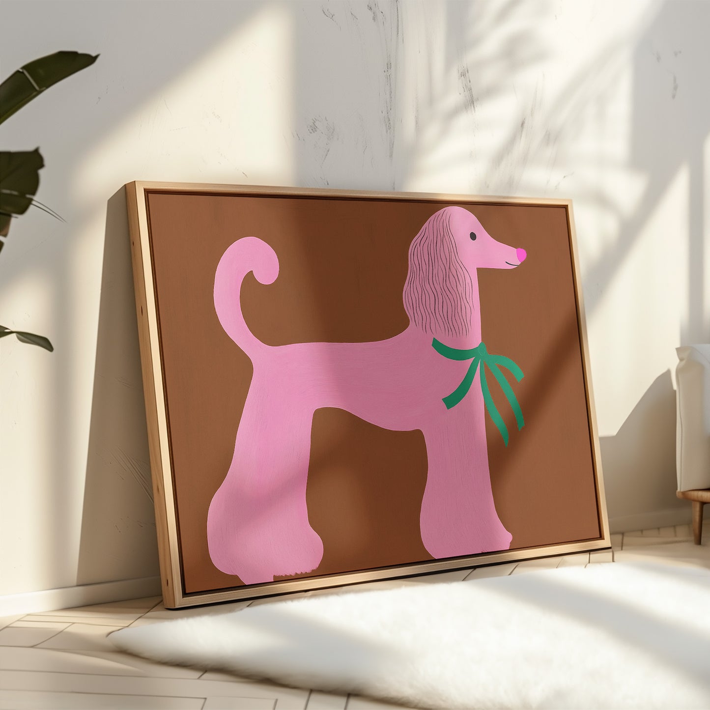 Pink Poodle with a Green Bow