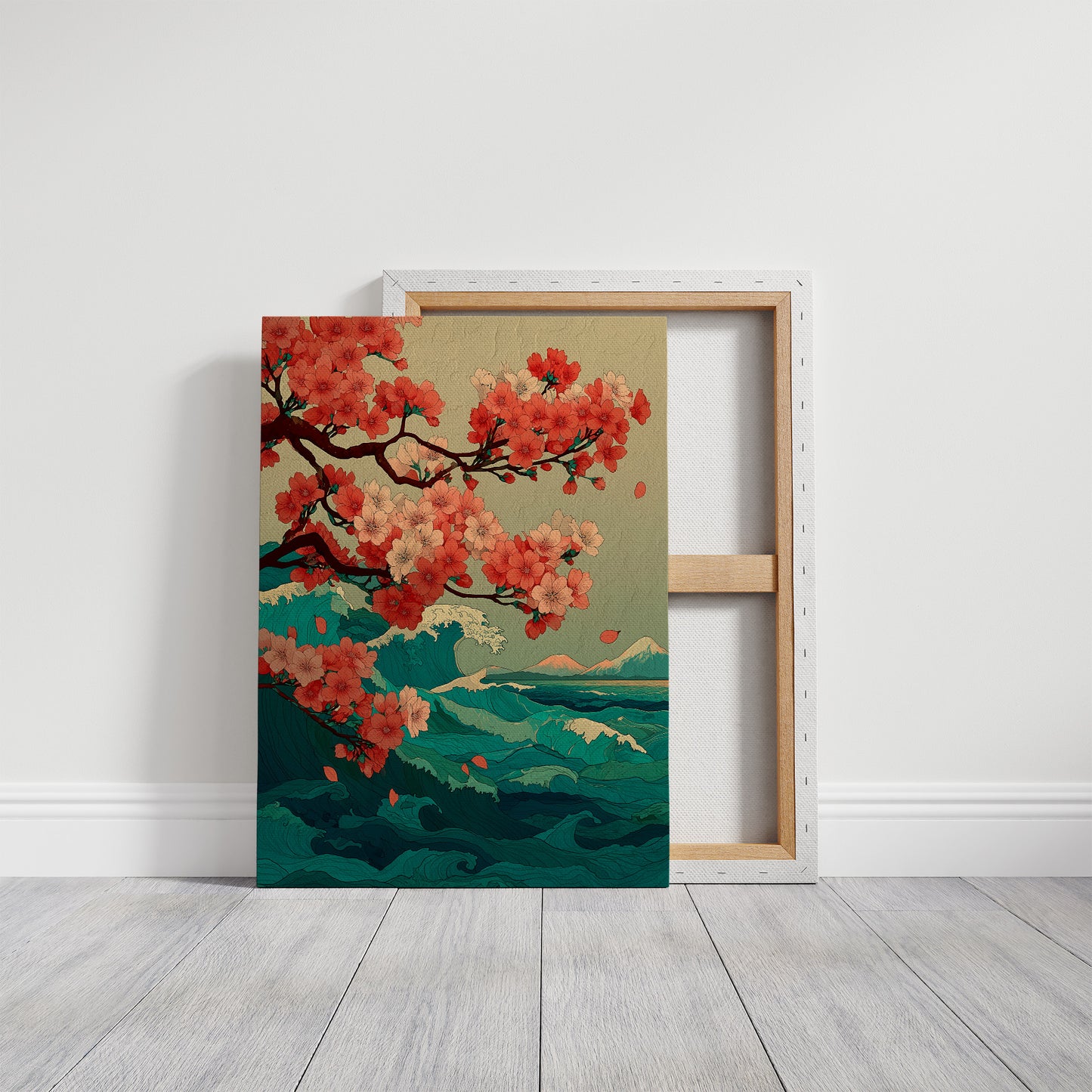 Cherry Blossoms Dance Above Emerald Seas