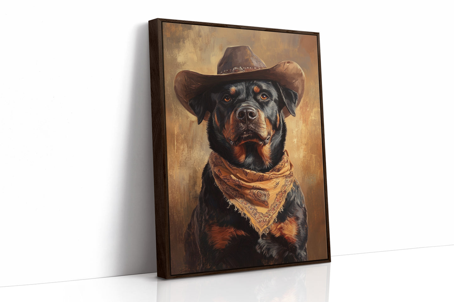 Western Cowboy Rottweiler Print – Rustic Wild West Dog Art