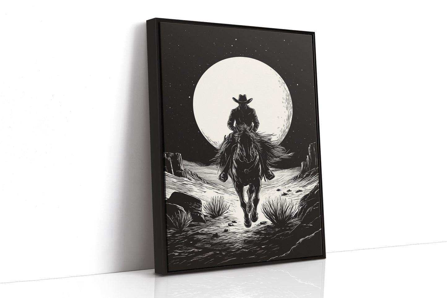 Lone Rider Under a Full Moon