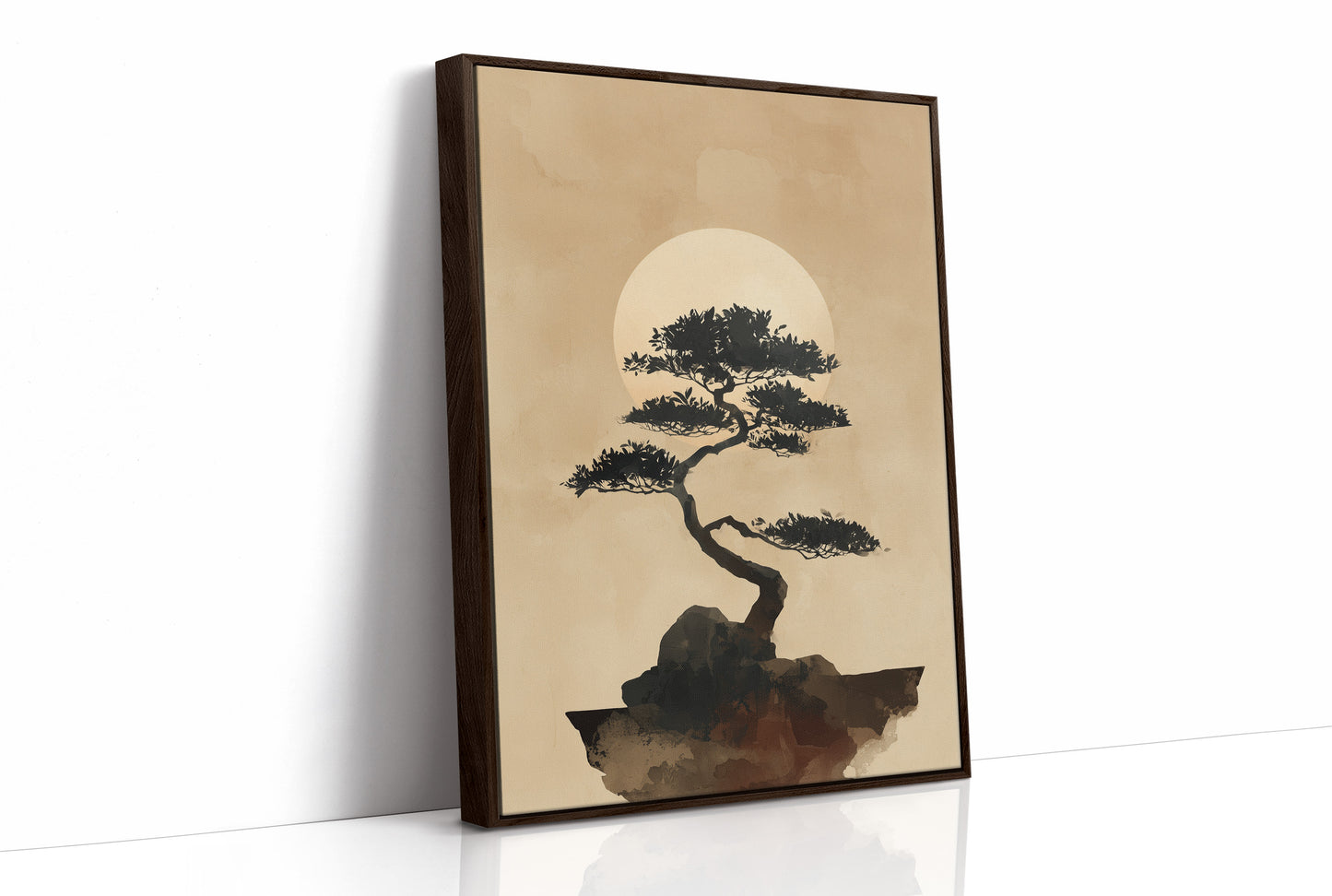 Bonsai Silhouette Against Rising Moon