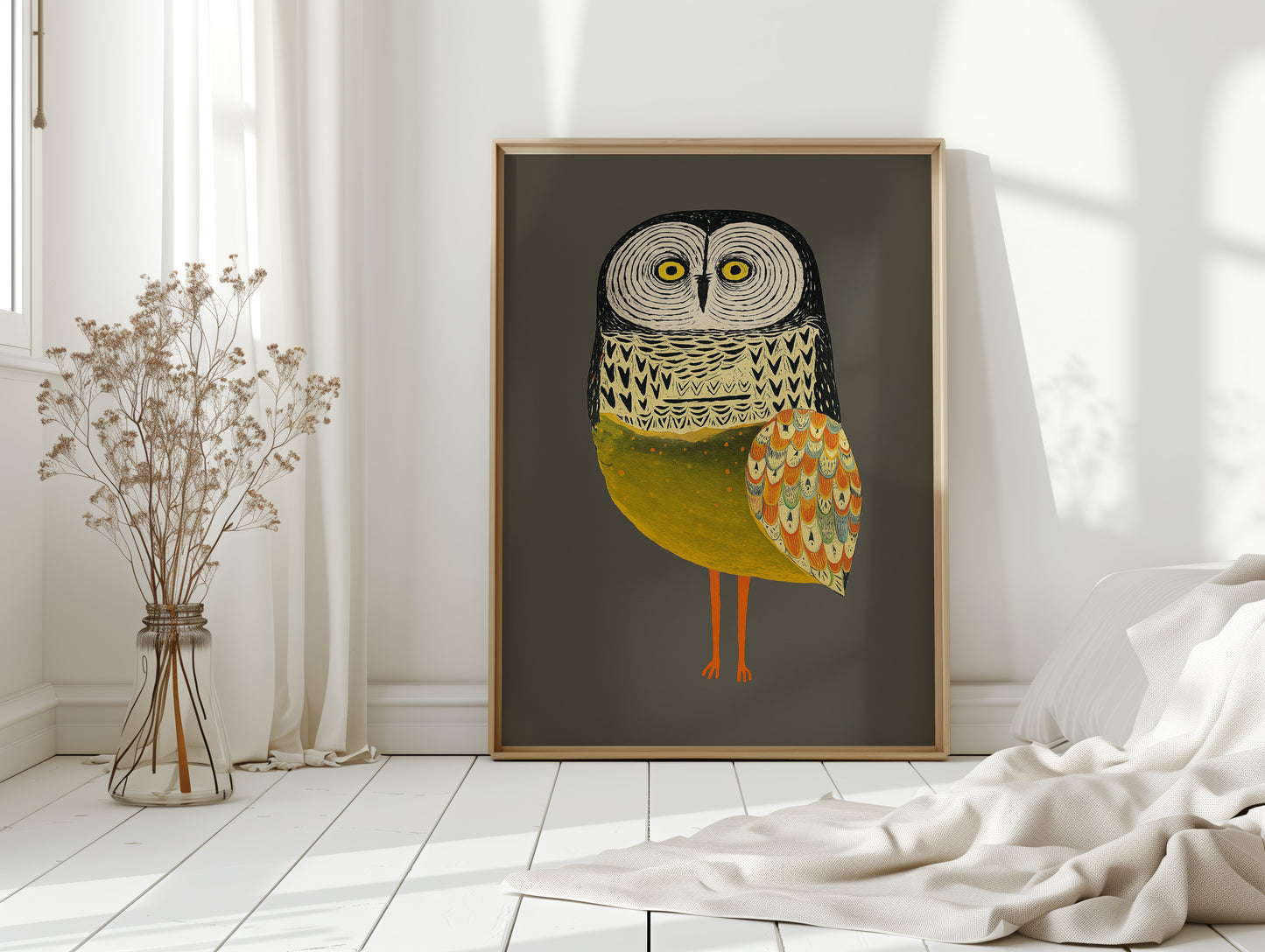 Stylized Owl with Golden Feathers