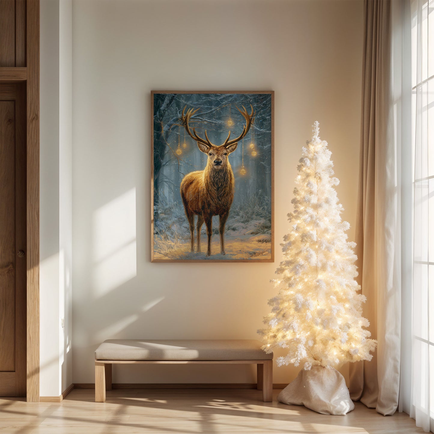 Stag Beneath December's Golden Lights